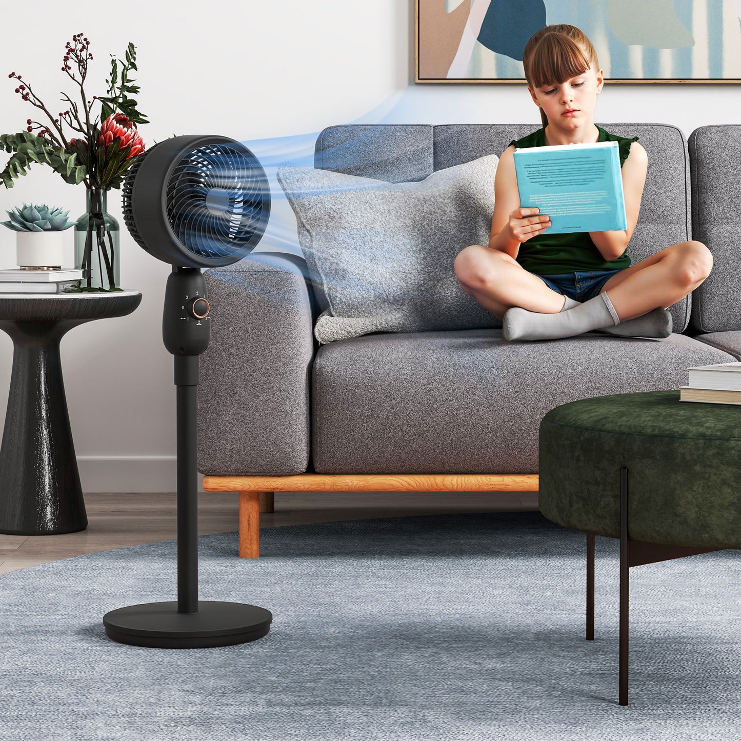 HOMCOM 12 Inch Pedestal Fan With Oscillation, 3 Speed Settings, Air Circulator For Bedroom Home Office Black