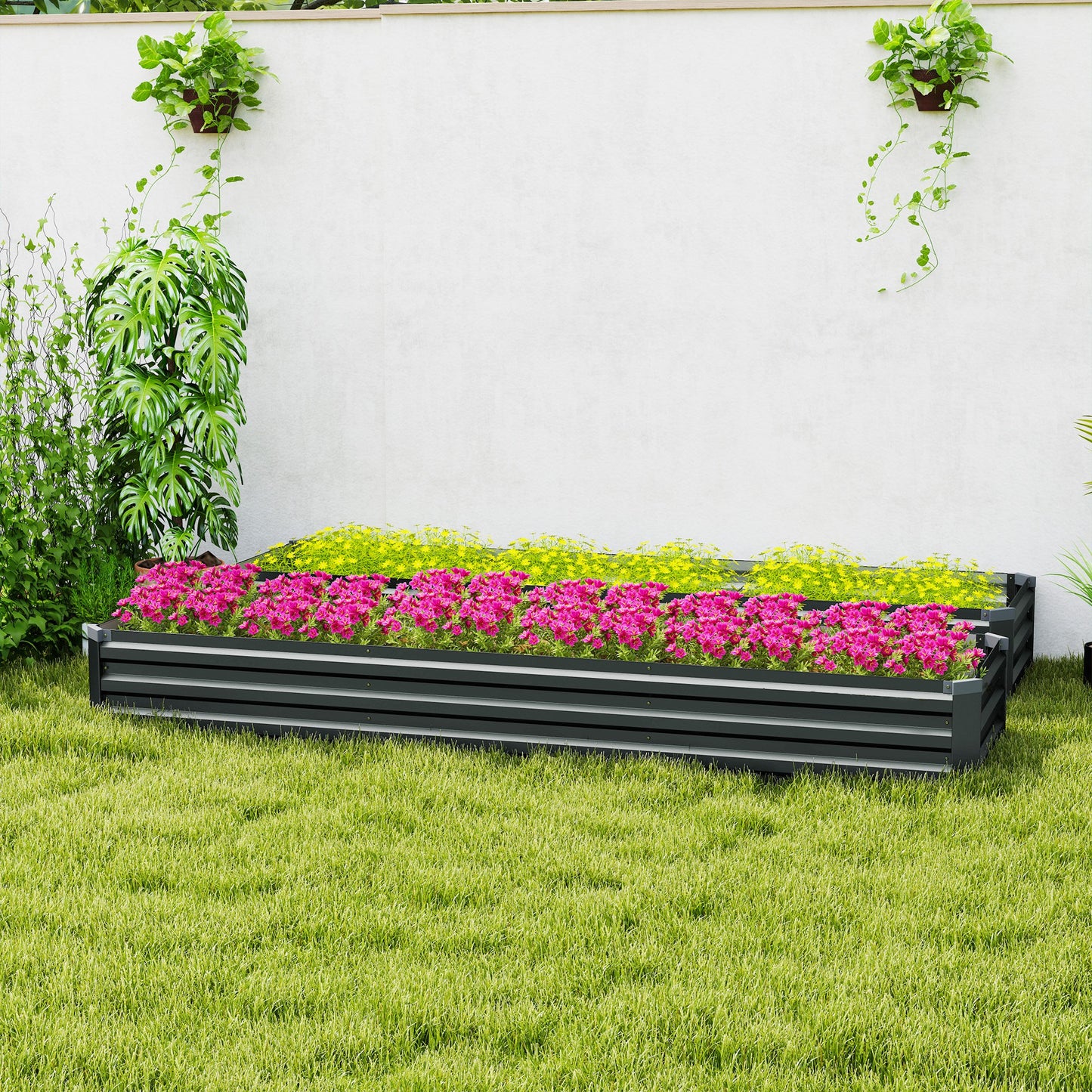 Outsunny 60 By 240cm Galvanised Steel Planter With Open Bottom Pack Of 2 For Outdoor Gardens