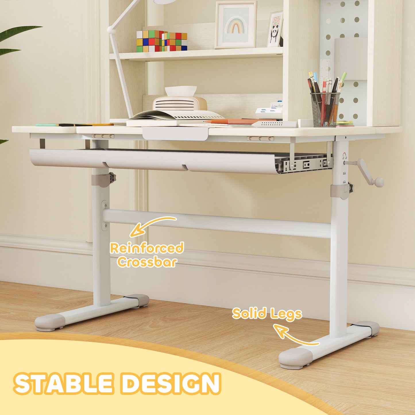 AIYAPLAY Kids Desk Height Adjustable Tilt Desktop With Hutch Drawer Storage Shelf Pegboard For Ages 3 To 12