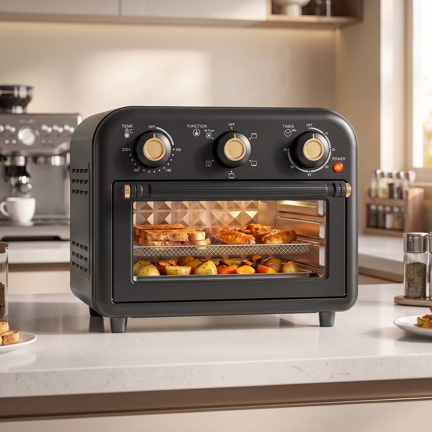 HOMCOM Air Fryer Toaster Oven Convection Countertop Oven 12 L With Adjustable Temperature And 60 Minute Timer Black