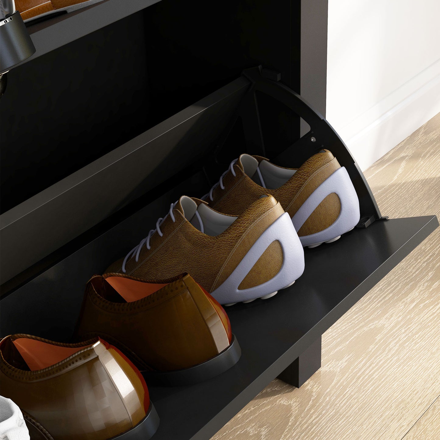 Homcom 2 Drawer Shoe Cabinet Modern Narrow Hallway Cupboard With Flip Doors Adjustable Shelves For 6 To 12 Pairs Black
