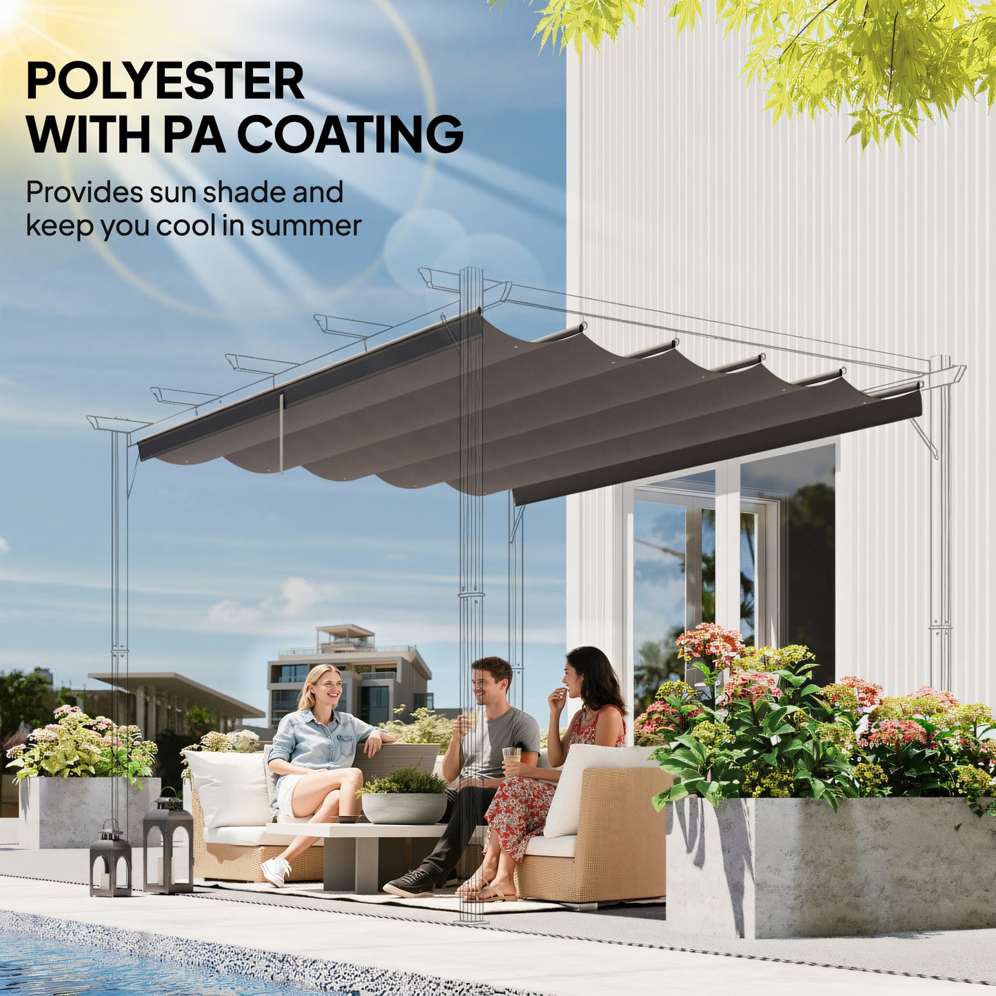 Outsunny Light Grey Replacement Canopy For 4 x 3 M Pergola Roof Top Only 3.5 x 2.6 M Polyester Weather Resistant Fabric