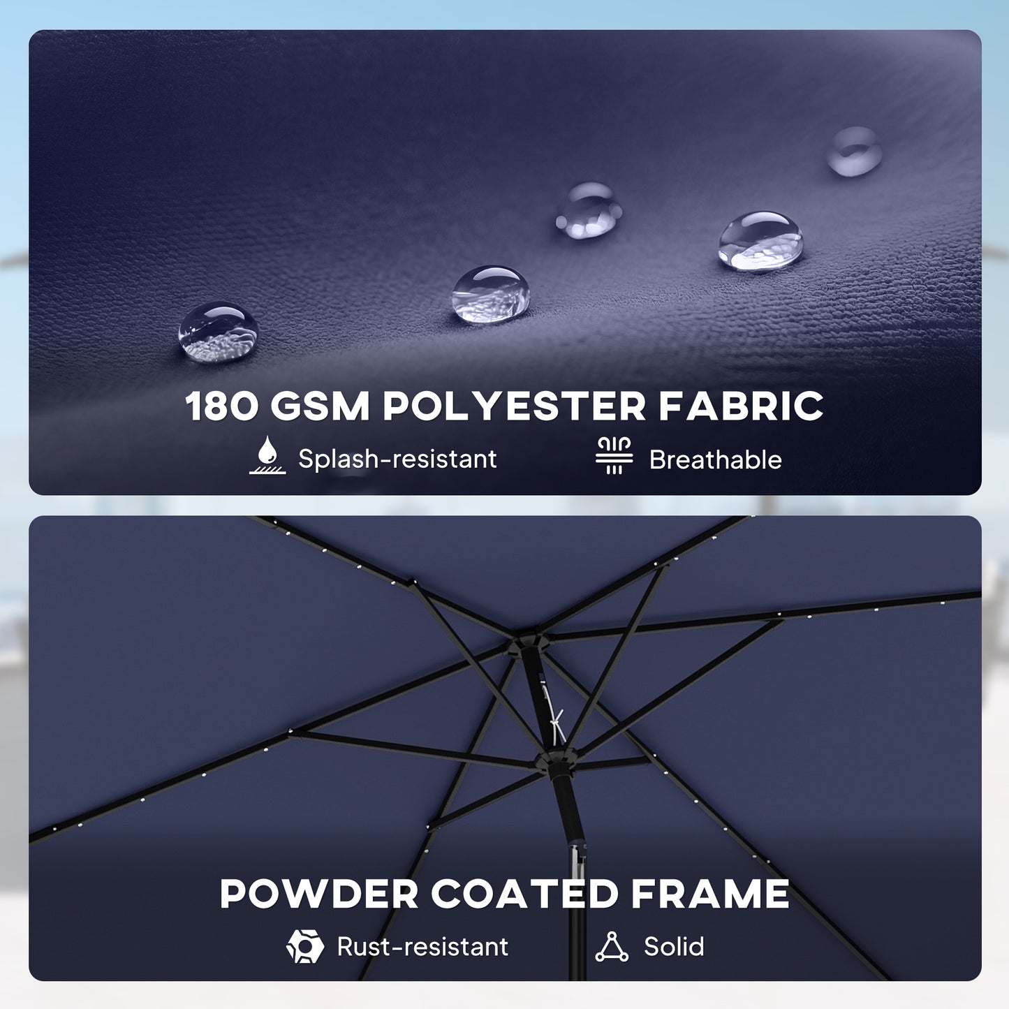 Outsunny 3 x 2 m Garden Parasol With LED Solar Lights Outdoor Market Patio Umbrella Navy Blue