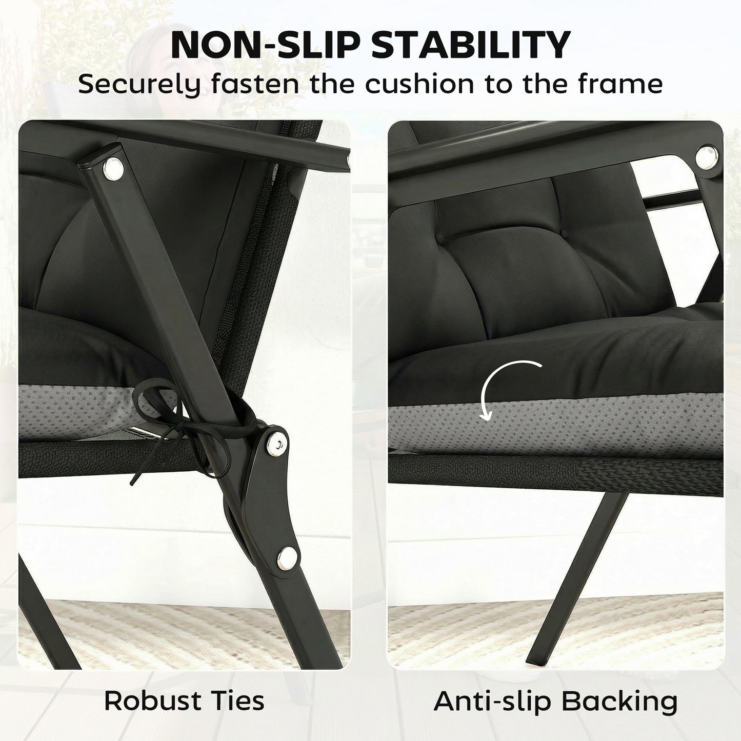 Outsunny Patio Chair Cushions Set of 4 Waterproof Non Slip Lounge Cushions 112x53 cm Black