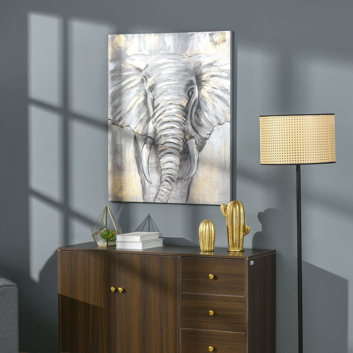 HOMCOM Hand-Painted Grey African Elephant Metal Canvas Wall Art for Home Decor - 100 x 80 cm - ALL4U RETAILER LTD