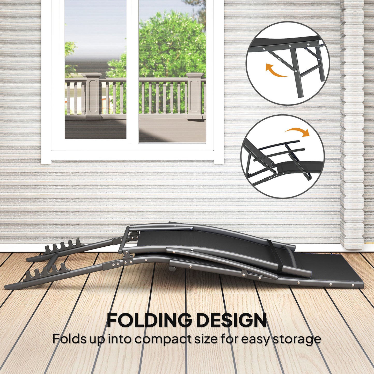Outsunny Set of Two Adjustable Back Sun Loungers Black With Quick Dry Texteline Mesh and Cushioned Pillows