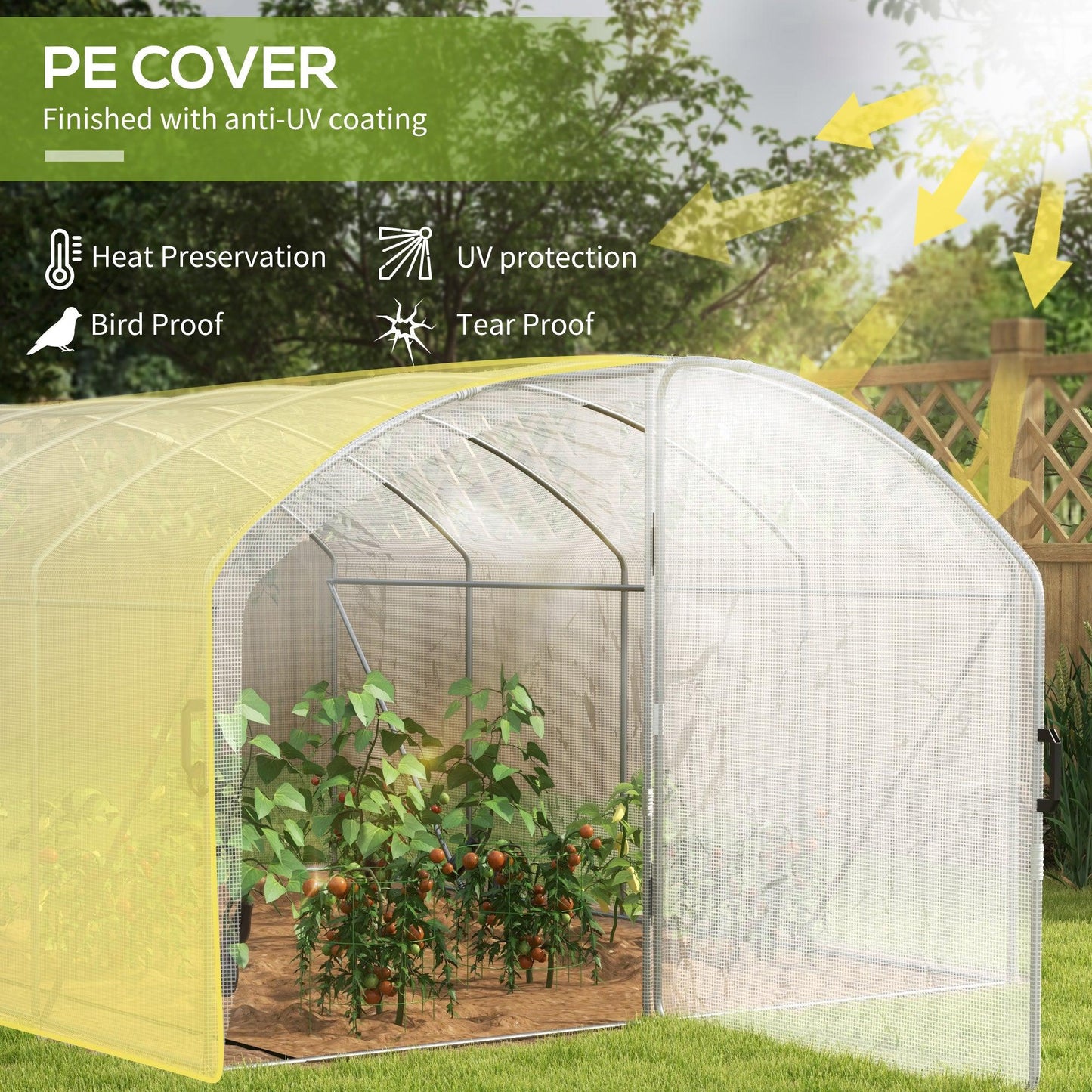 Outsunny Polytunnel Greenhouse Walk-in Grow House with UV-resistant PE Cover, Door, Galvanised Steel Frame, 4 x 3 x 2m, White - ALL4U RETAILER LTD