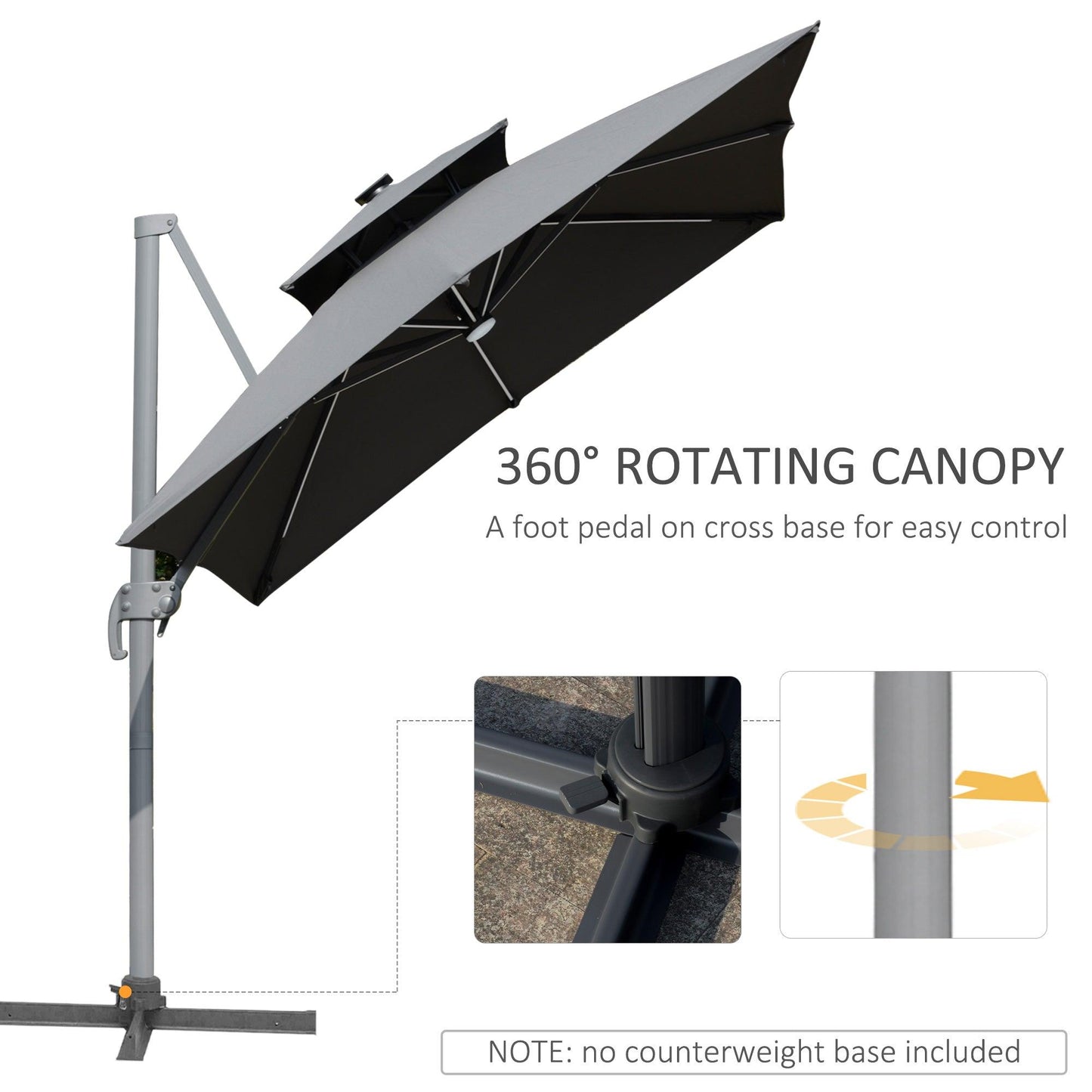 Outsunny 3m Cantilever Parasol with Solar LED Lights, Grey - ALL4U RETAILER LTD