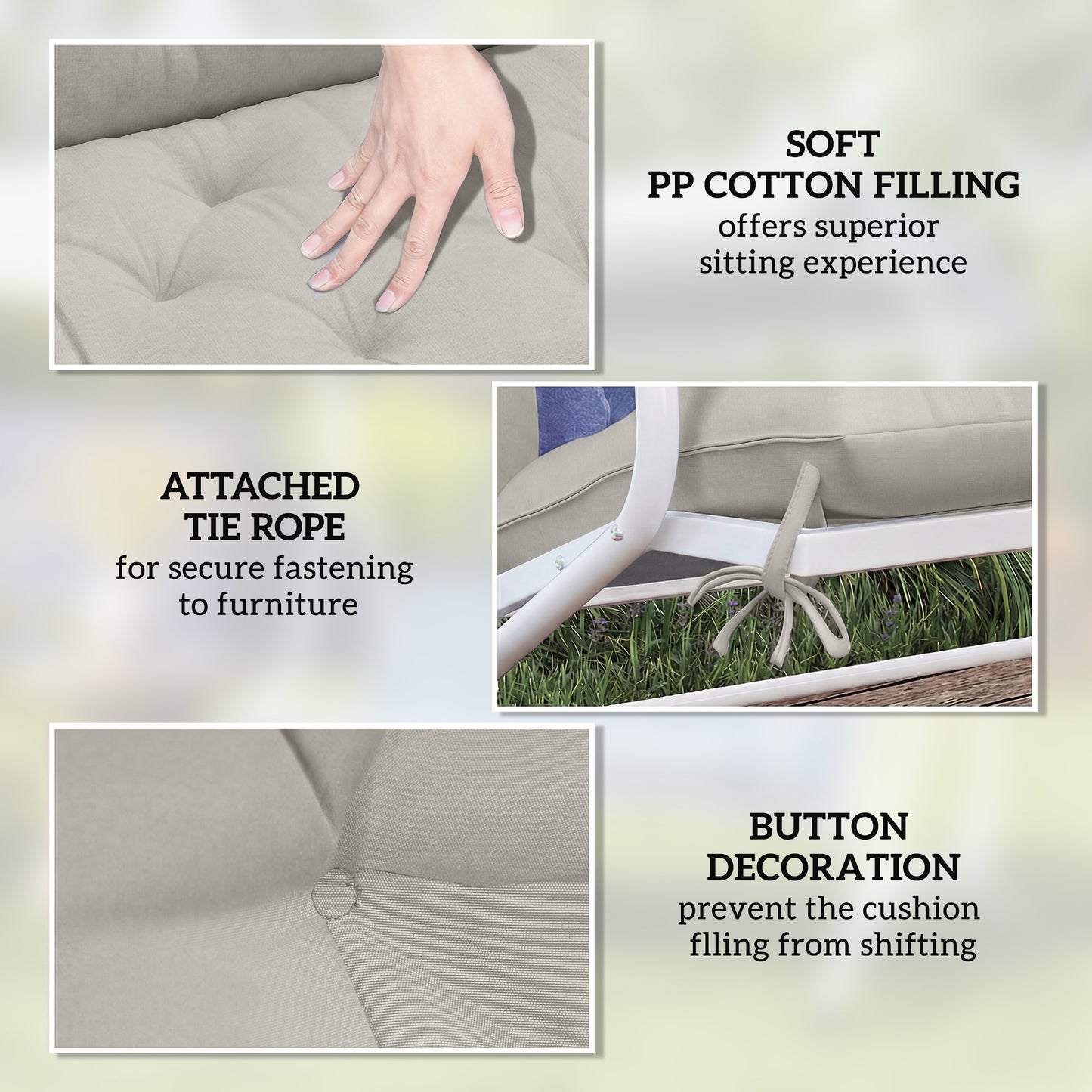 Outsunny Garden Bench Cushion for Two Seater Swing Chair with Ties Indoor Outdoor Use 110 by 120 cm