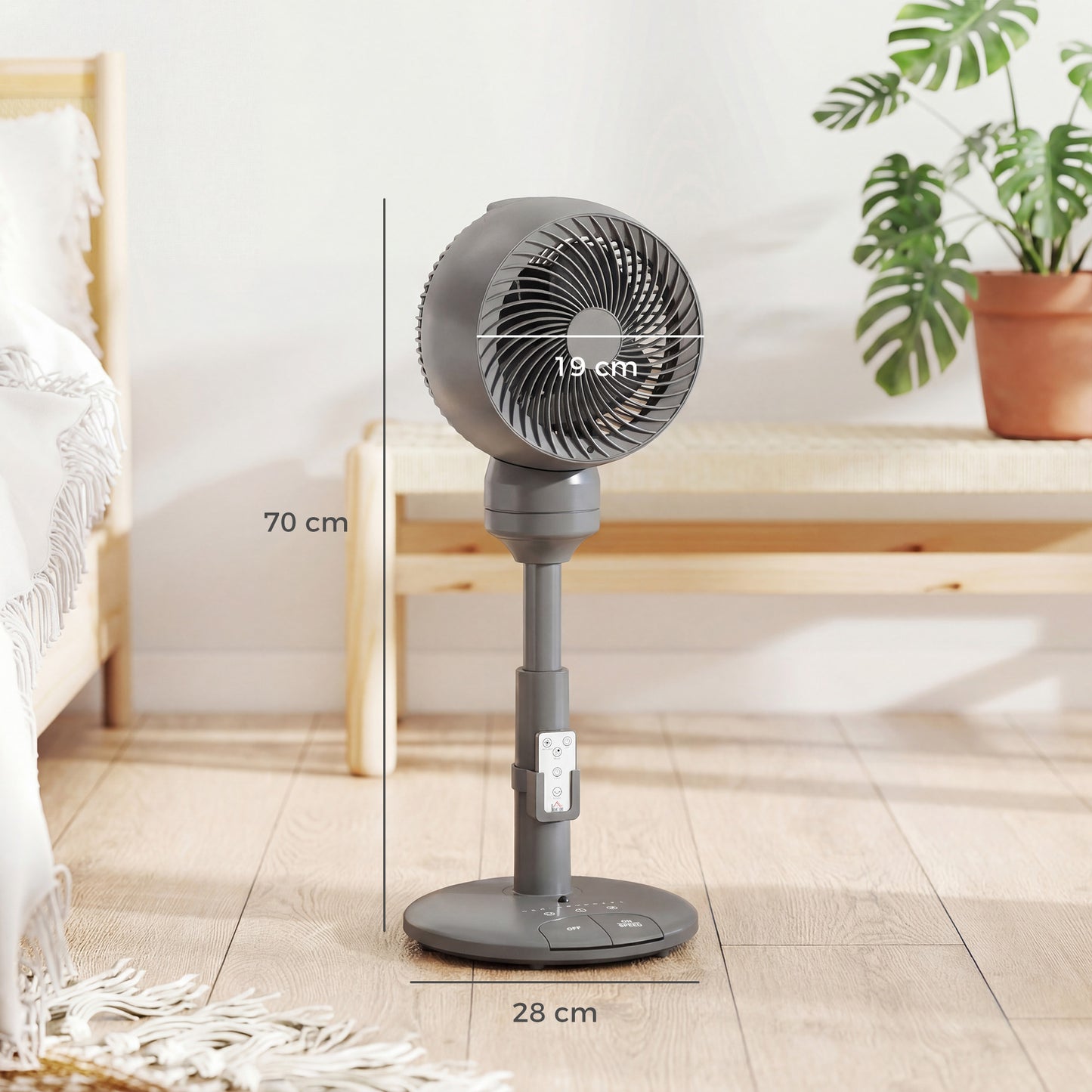 HOMCOM Air Circulator Pedestal Fan With Remote Control 3 Speeds 3 Modes 9 Inch Grey For Home Office