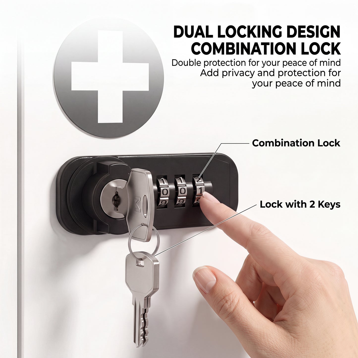 HOMCOM Wall Mount Medicine Cabinet with Dual Lock and Key 2 Tier Stainless Steel First Aid Organizer White