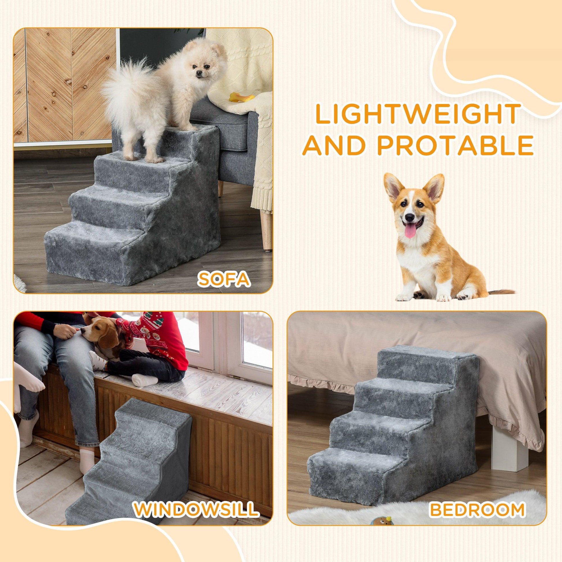 PawHut 4-Step Washable Plush Dog Stairs for Bed Sofa - ALL4U RETAILER LTD