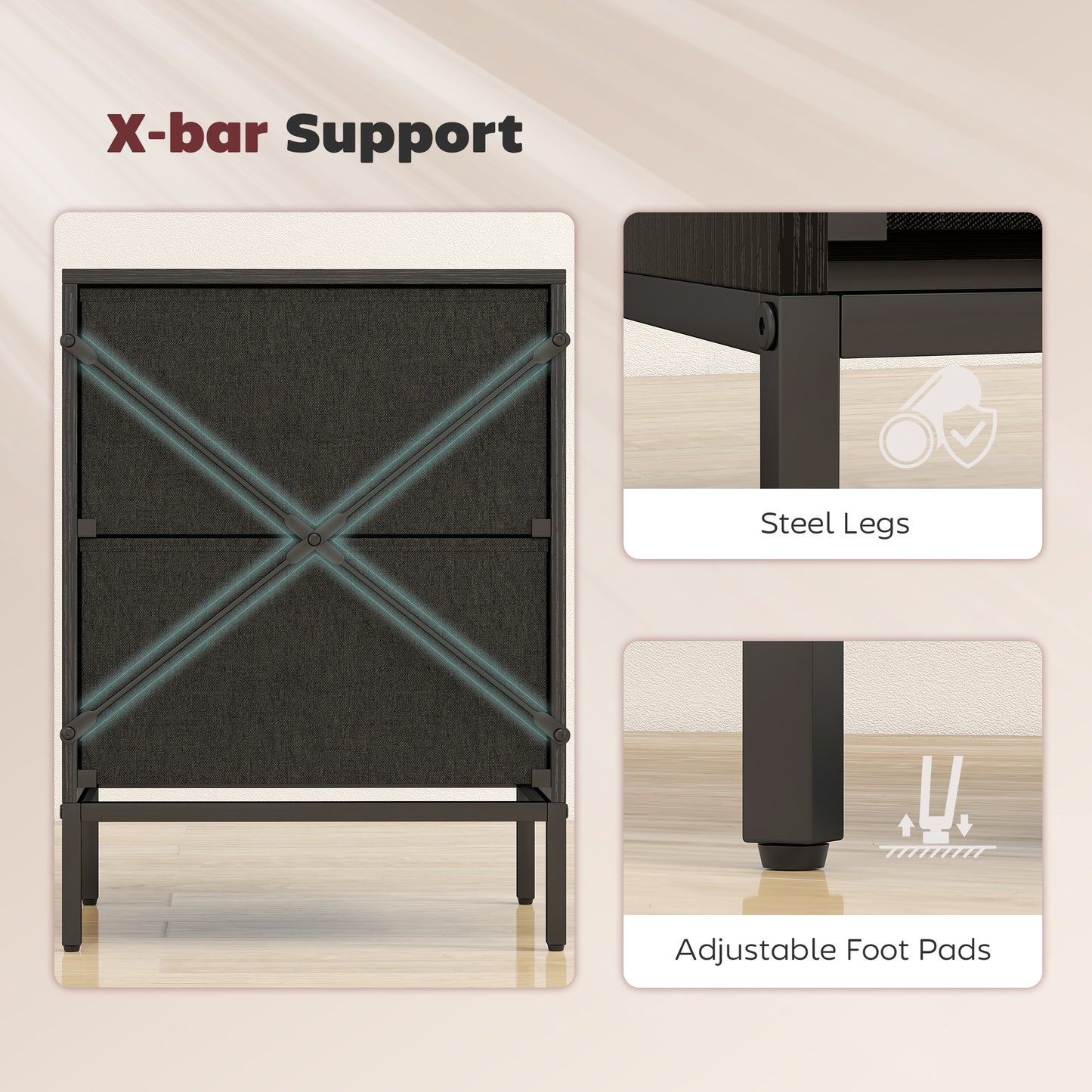 HOMCOM Chest Of Drawers With Fabric Drawers And Aluminium Handles Black Modern MDF Frame