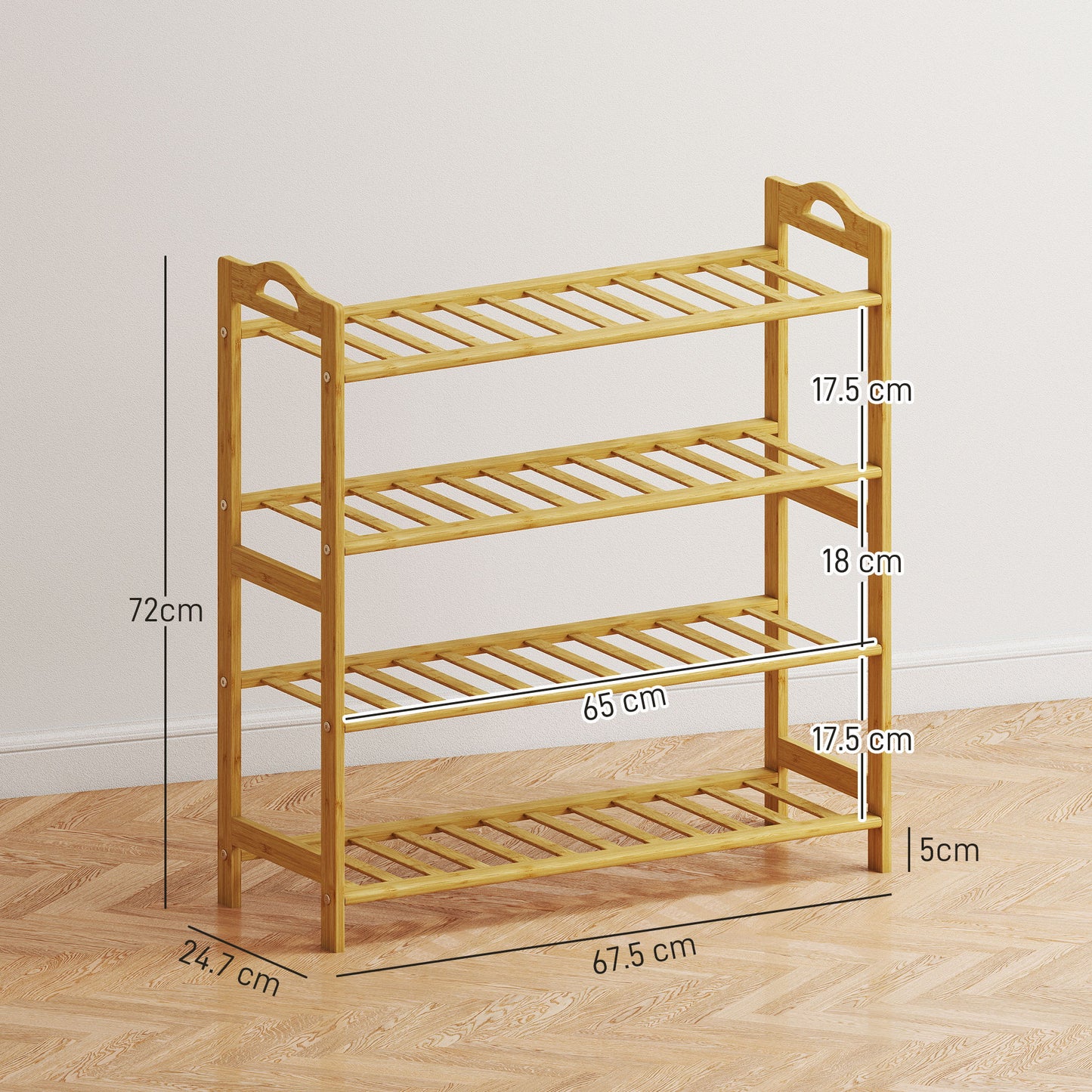 HOMCOM Freestanding Bamboo Shoe Rack 4 Tier Shoe Shelf Stand For Hallway Living Room Bedroom Natural Wood Finish