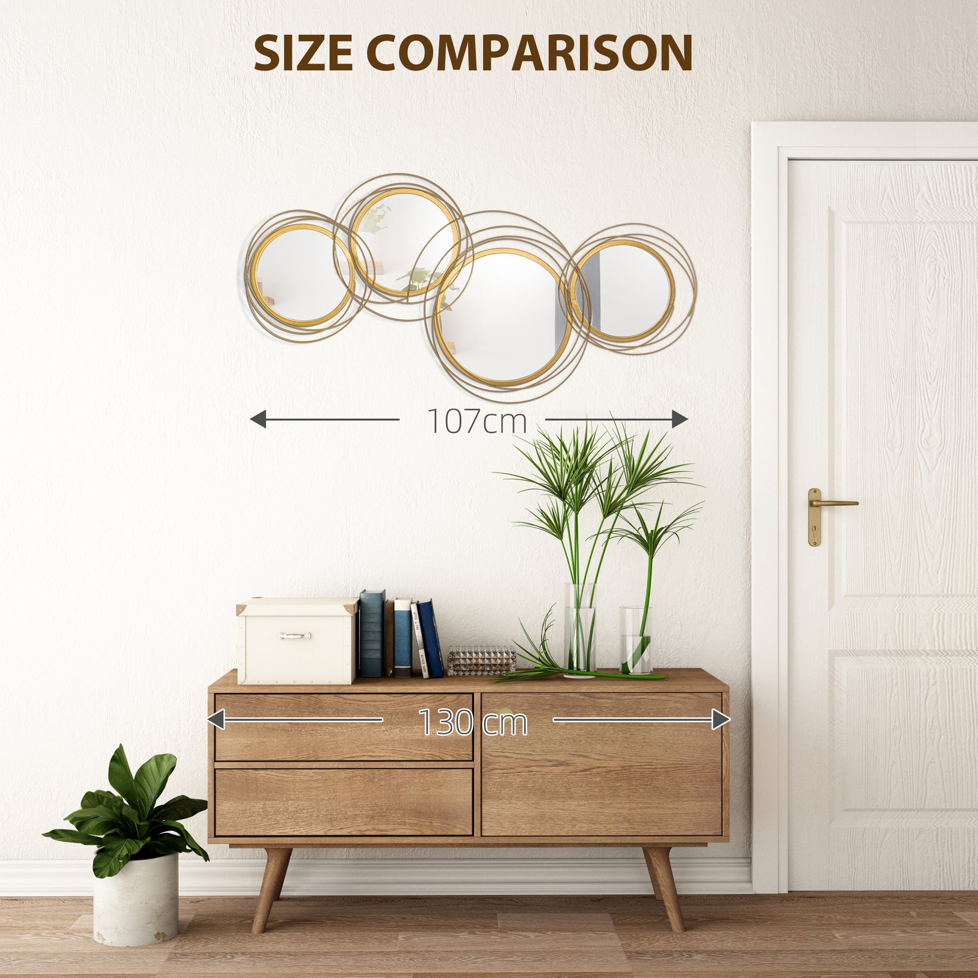 HOMCOM Gold-Tone Modern Metal Wall Mirror Art with Asymmetric Circular Design for Home Decor - ALL4U RETAILER LTD