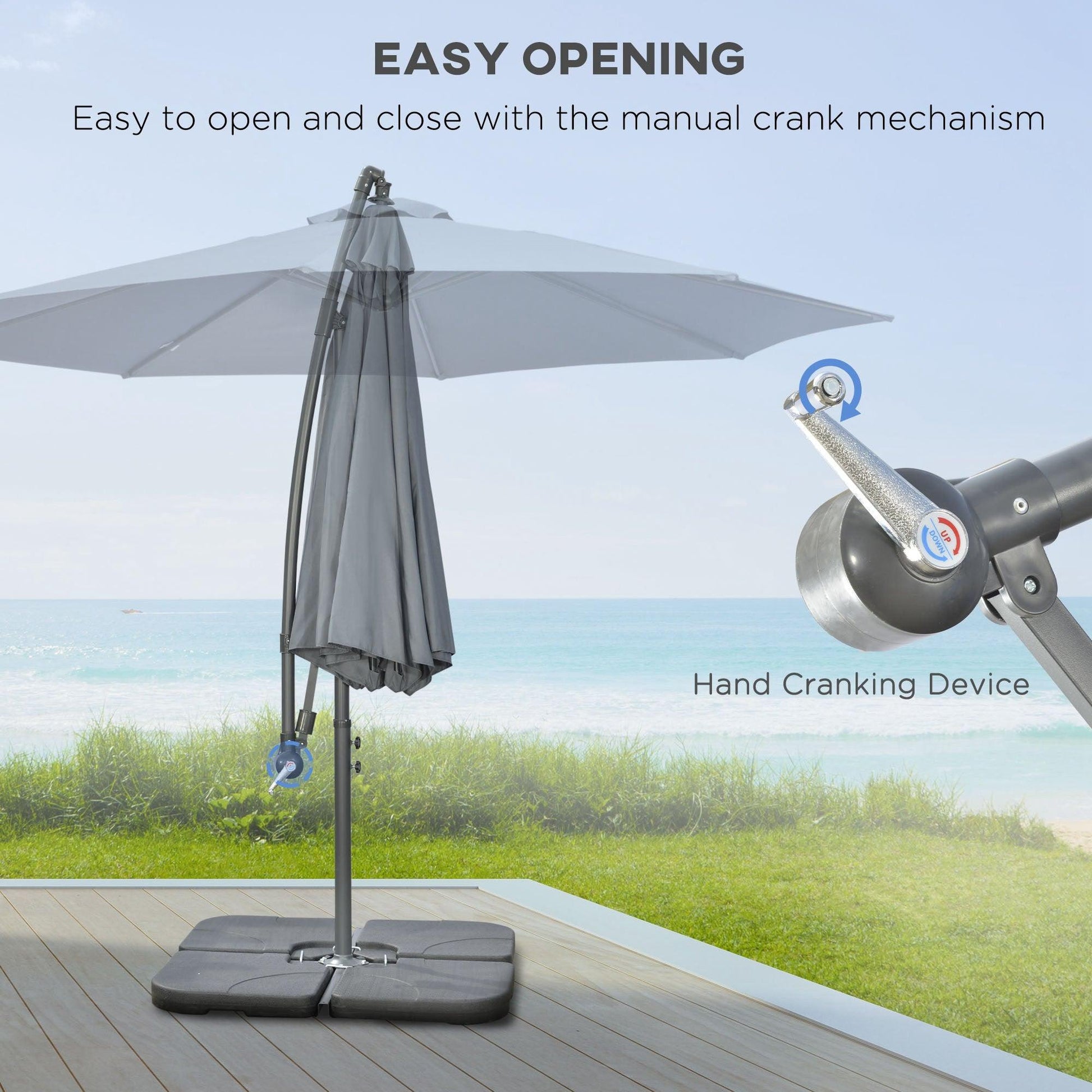 Outsunny 3(m) Banana Parasol Cantilever Umbrella Garden w/ Base Weights, Grey - ALL4U RETAILER LTD