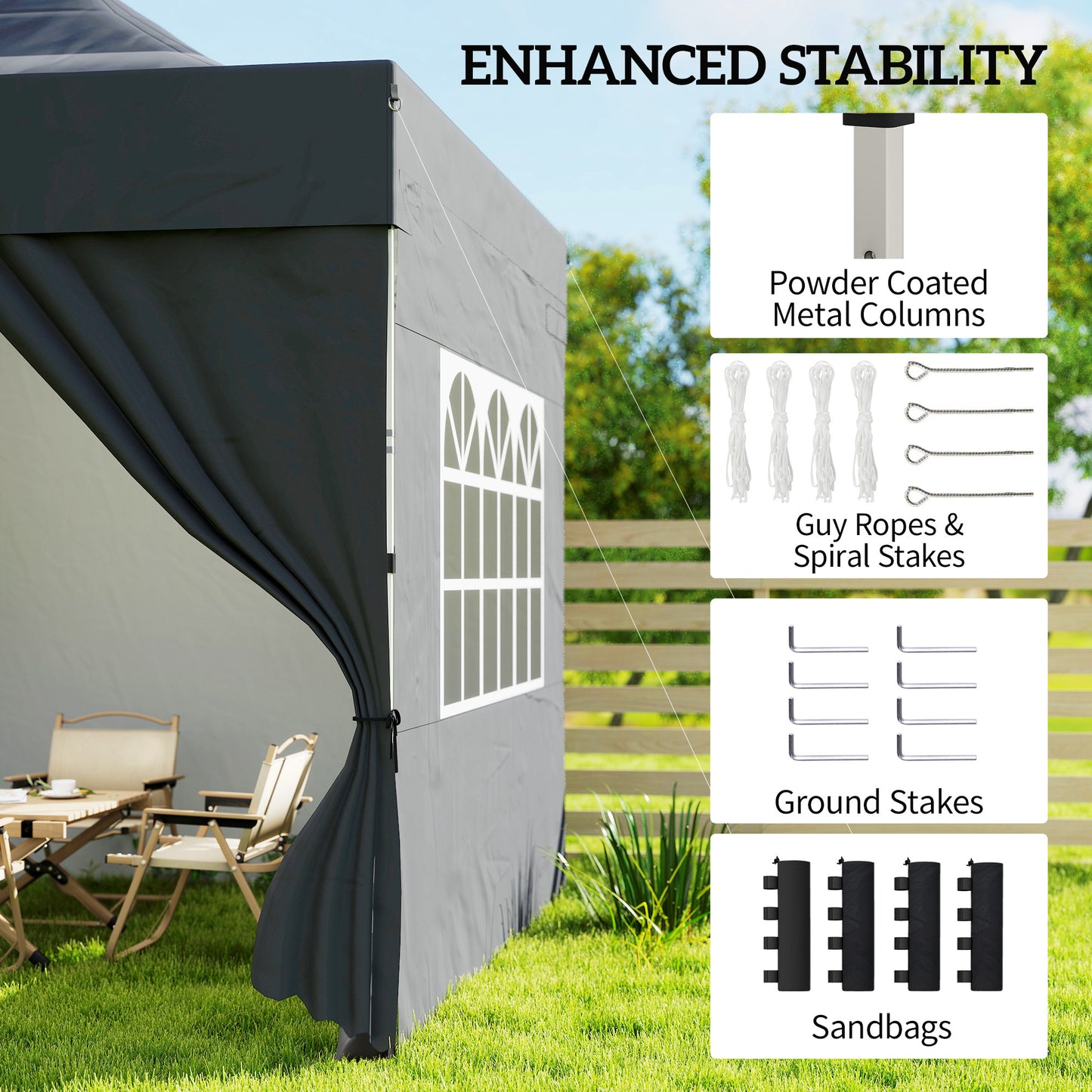 Outsunny 3m By 3m Pop Up Gazebo With Sidewalls UPF 50 Plus Heavy Duty Garden Tent Marquee Dark Grey Wheeled Carry Bag