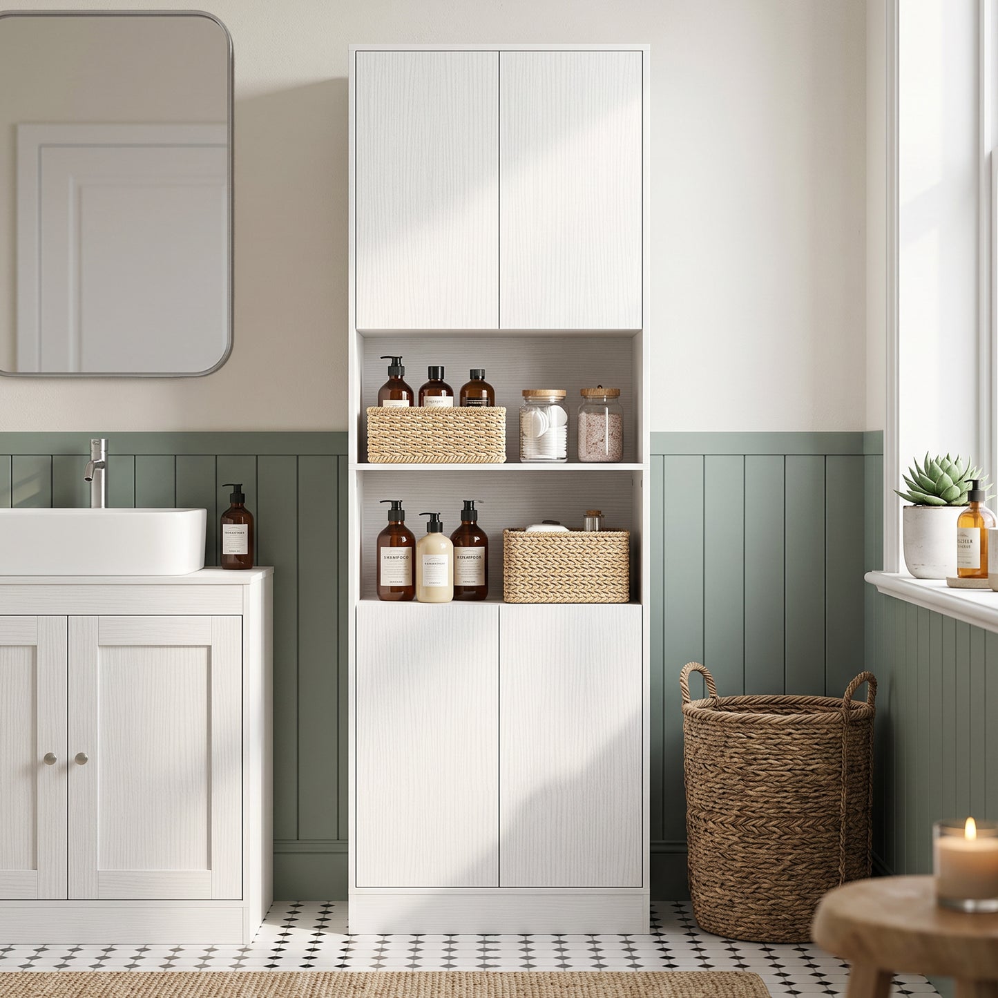 HOMCOM 170 Cm Kitchen Pantry Cabinet Freestanding Storage Cabinet With Soft Close Hinges White Wood Effect