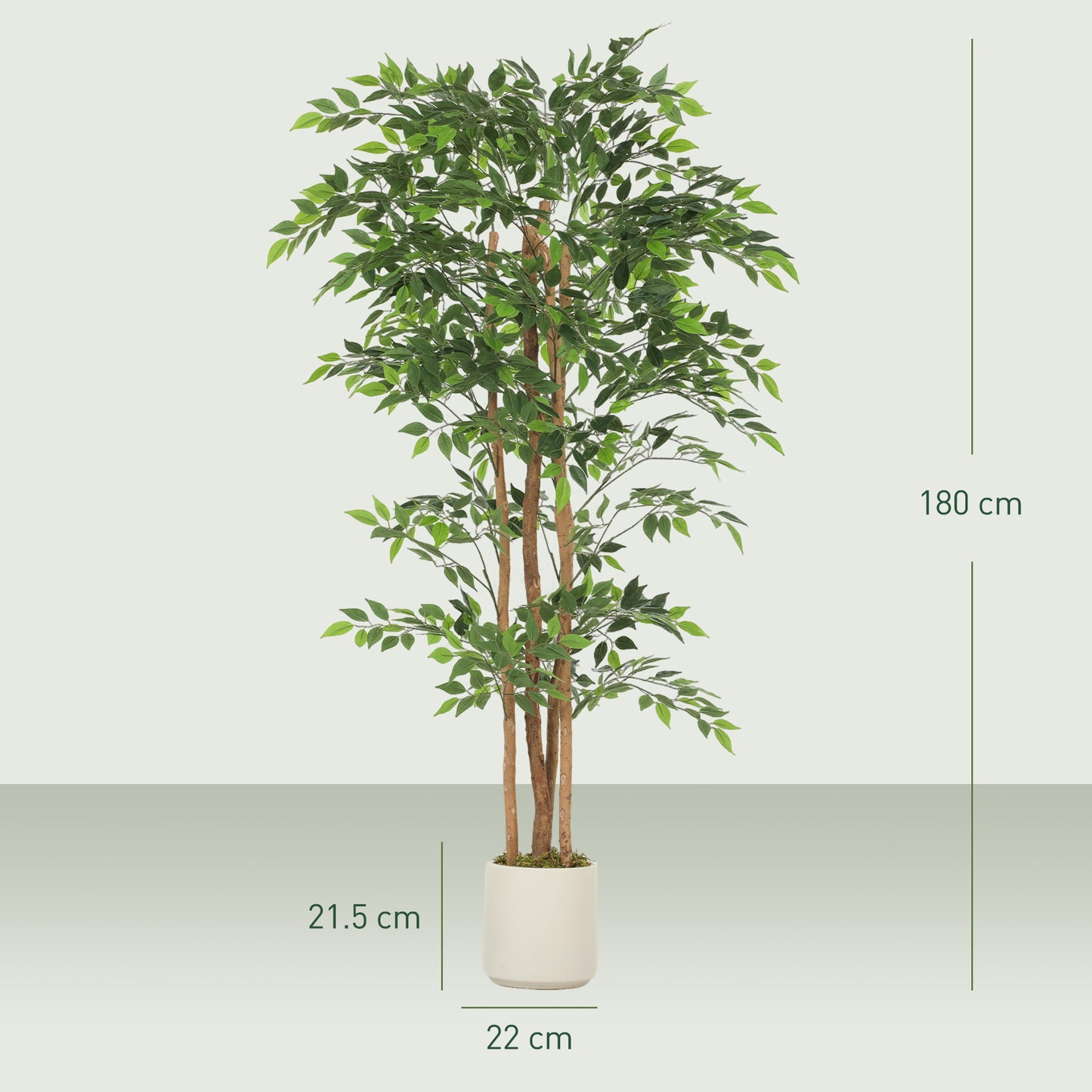 HOMCOM 180cm Artificial Ficus Tree With Solid Wood Trunk In White Pot For Indoor Decor Real Touch Leaves