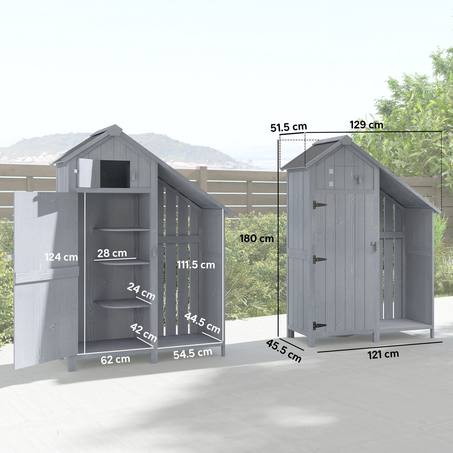 Outsunny Garden Outdoor Storage Shed With Three Shelves Tilt Roof Firewood Rack Log Carrier 129L x 51.5W x 180H cm