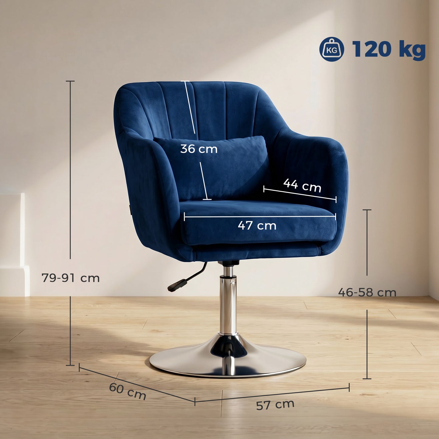 HOMCOM Retro Velvet Swivel Tub Chair With Steel Frame Cushioned Seat In Dark Blue