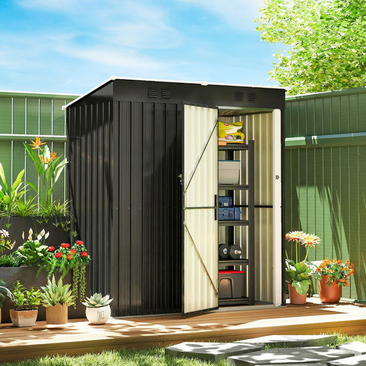 Outsunny 5 By 3 Ft Lean To Garden Shed Outdoor Storage With Lockable Door And Vents Dark Grey