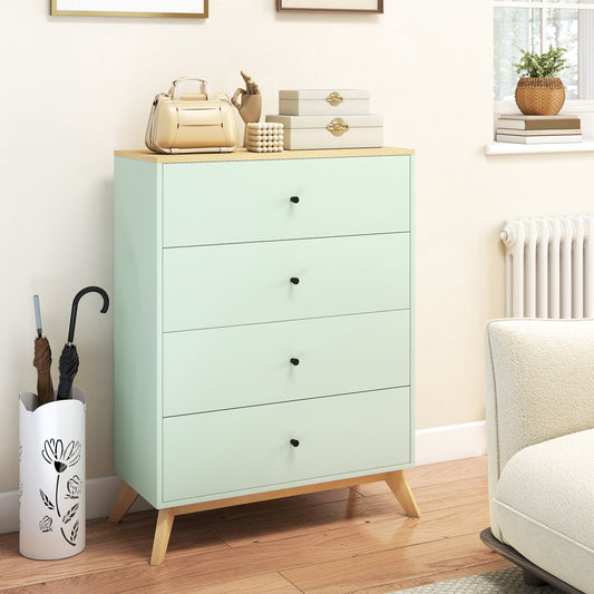 HOMCOM 4 Drawer Storage Cabinet Chest of Drawers for Bedroom and Living Room in Light Green and Oak Finish