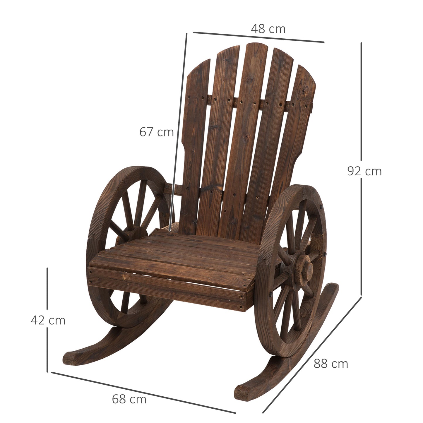 Outsunny 2 Piece Wooden Adirondack Rocking Chair Set With Reclining Back Outdoor Garden Patio Furniture Carbonized Wood