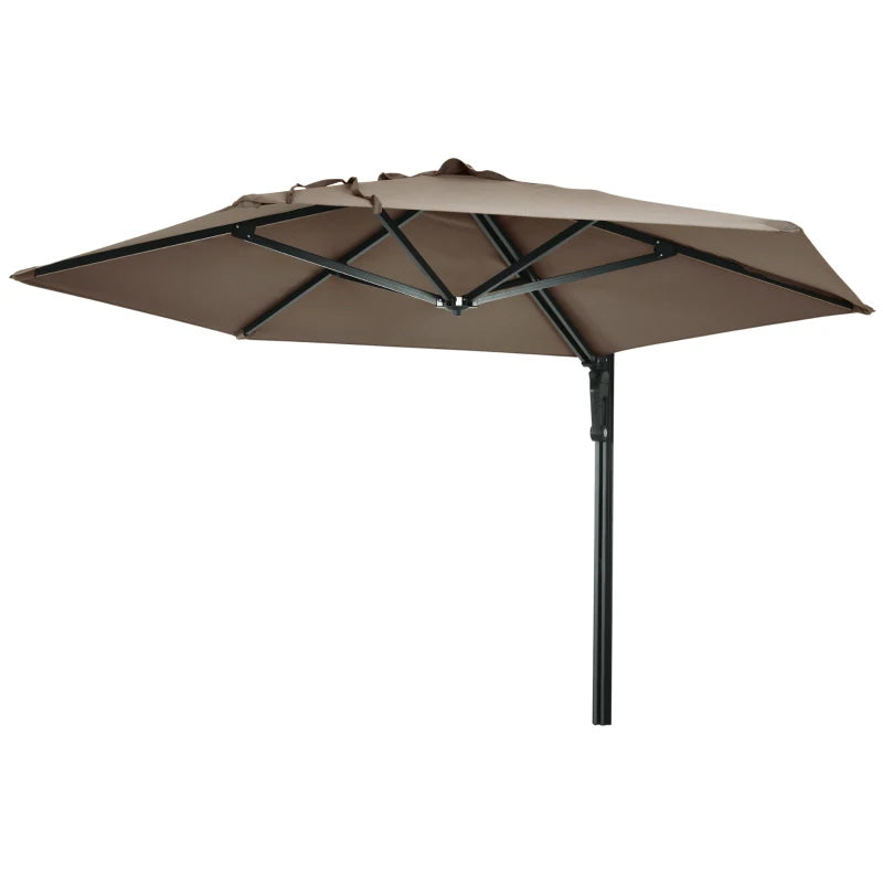 Outsunny 2.5m Wall Mounted Parasol - Hand to Push Outdoor Patio Umbrella with 180 Degree Rotatable Canopy - Ideal for Porch, Deck, Garden - 250 cm, Khaki - ALL4U RETAILER LTD