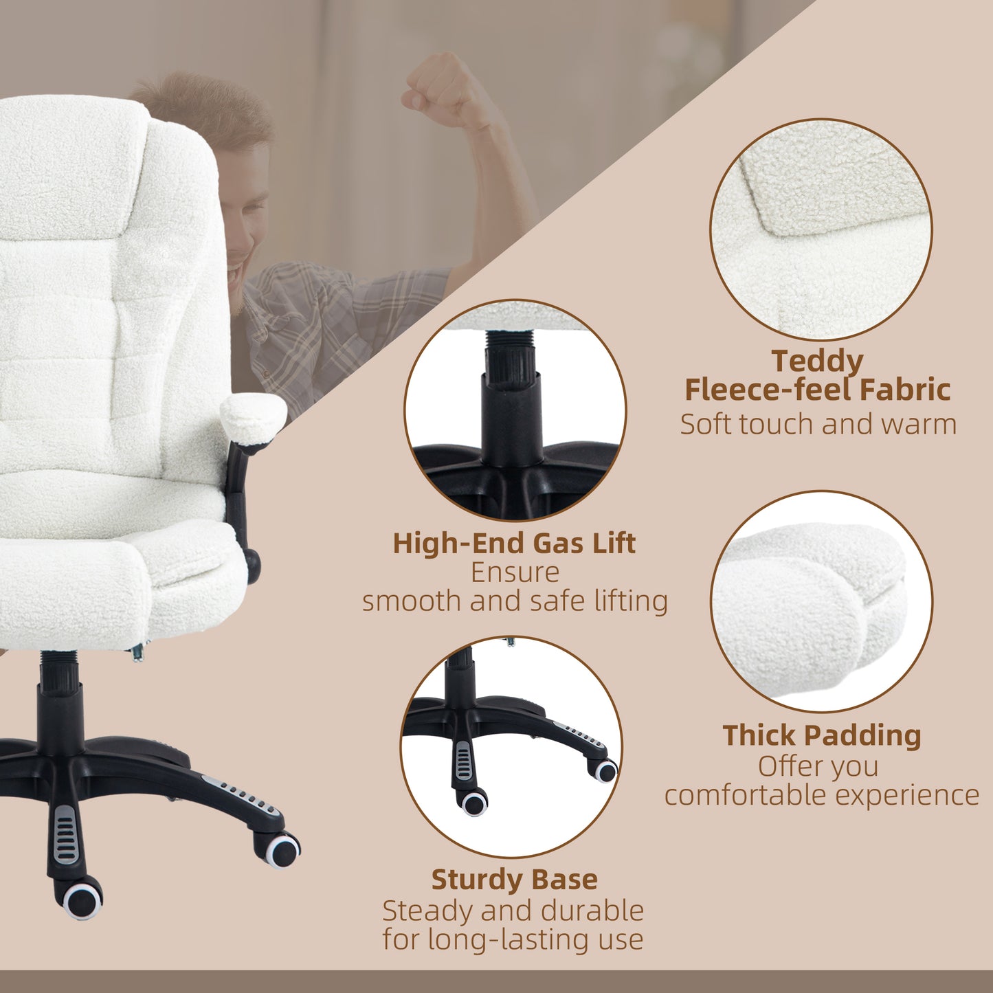 Vinsetto White Massage Office Chair with Six-Point Heat Therapy and Recline