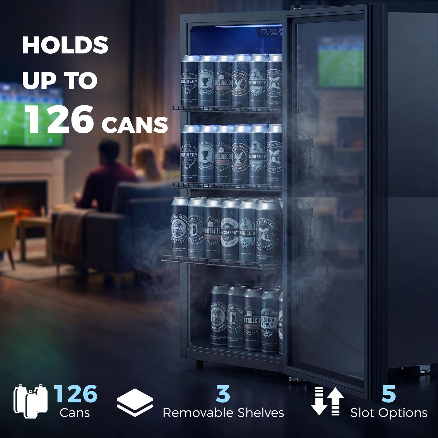 HOMCOM 90L Drinks Fridge 139 Can Under Counter Freestanding Beer Fridge LED Light