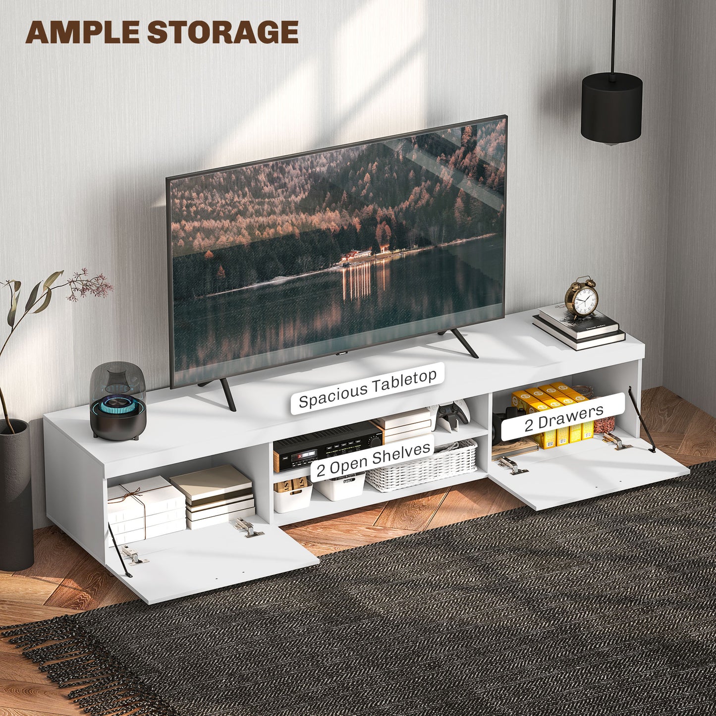 HOMCOM Contemporary White TV Cabinet for TVs up to 90" with Storage Shelves and Drawers for Living Room and Bedroom - ALL4U RETAILER LTD
