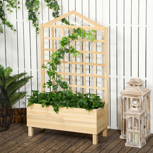 Outsunny Wooden Garden Planters with Trellis for Vine Climbing Plants, Natural - ALL4U RETAILER LTD