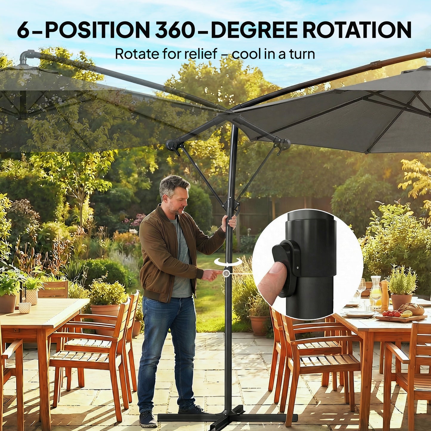 Outsunny 3m Garden Cantilever Parasol With Cover Round Overhanging Umbrella 360 Degree Rotation Tilt Grey