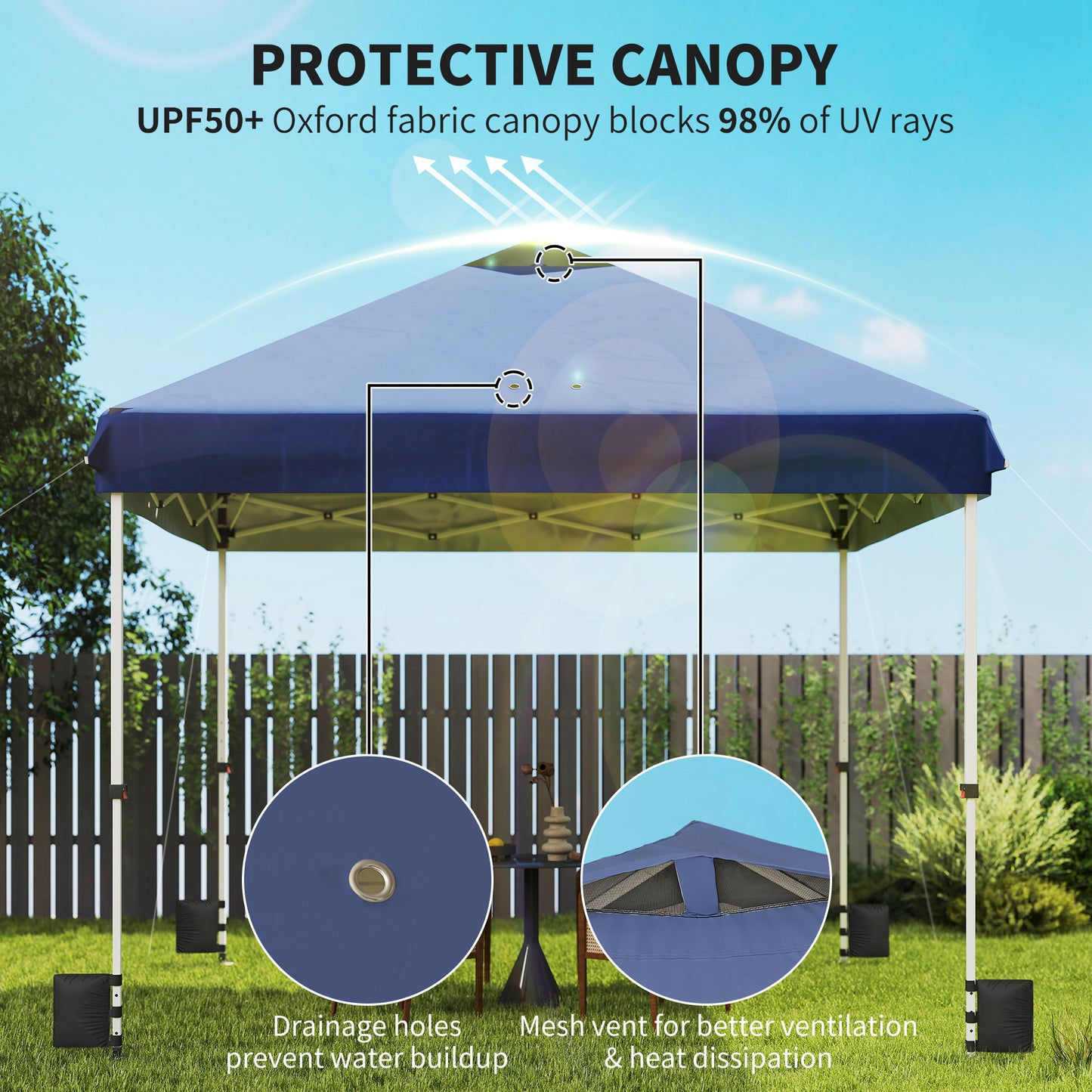 Outsunny 3x3m Pop Up Gazebo With Wheels UPF 50 One Touch Outdoor Garden Party Tent Canopy Dark Blue