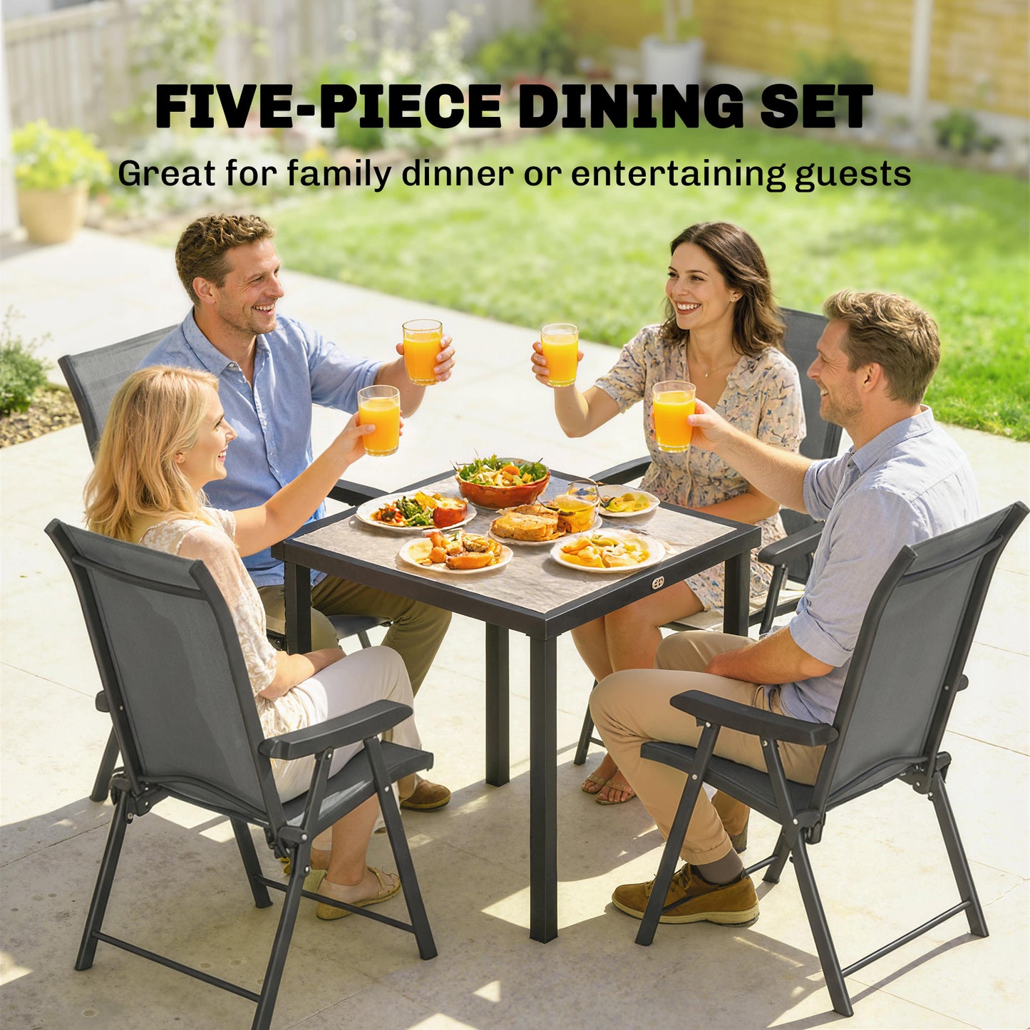 Outsunny 5 Piece Outdoor Dining Set for 4 with Square Table and Folding Chairs in Grey