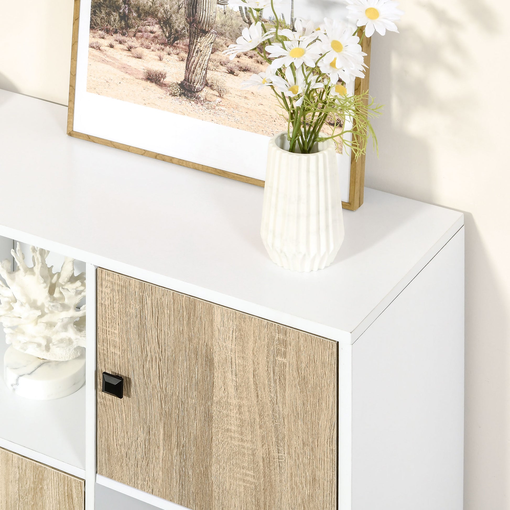 HOMCOM Natural Finish Multi-Functional Storage Cabinet with 6 Cubes & Doors for Living Spaces - ALL4U RETAILER LTD