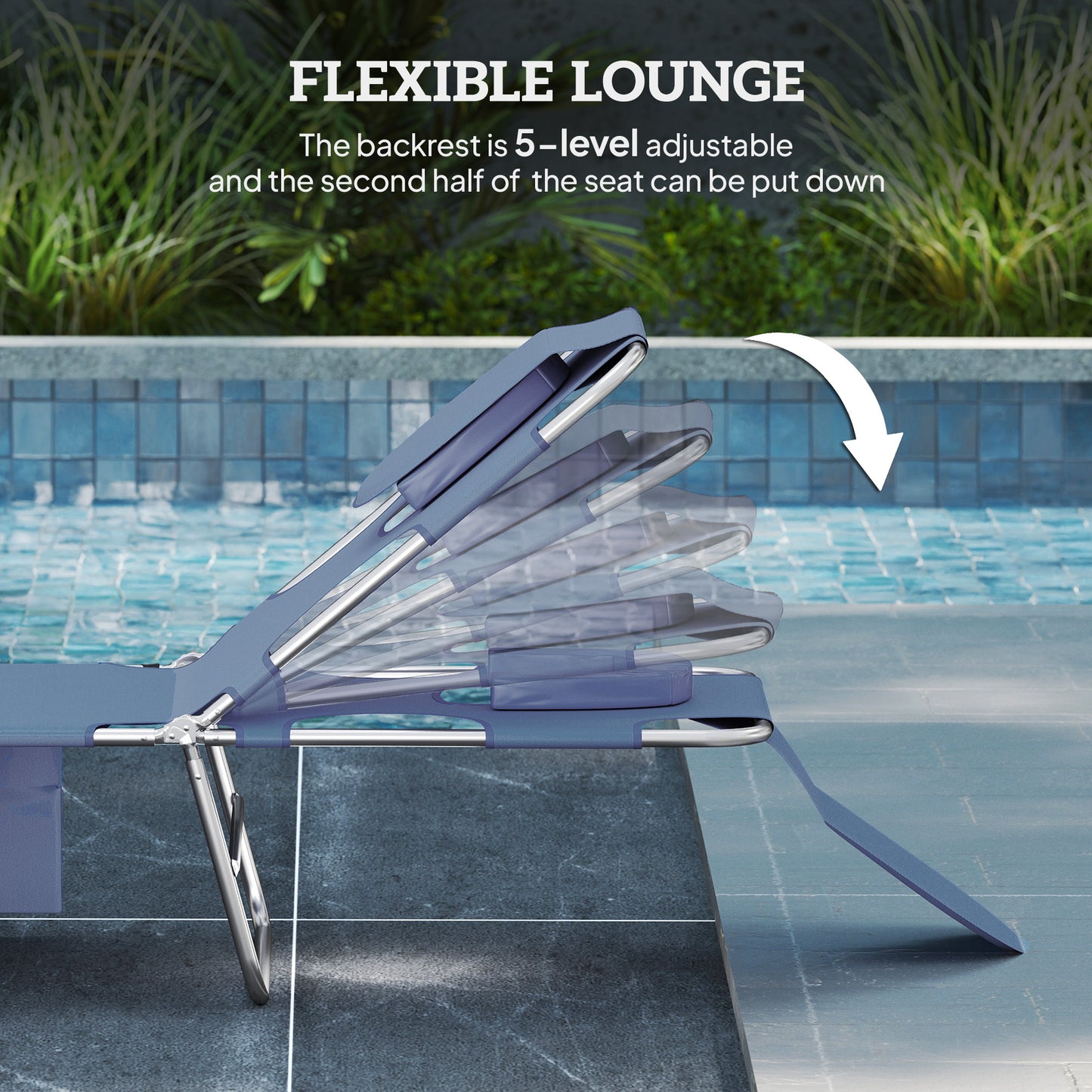 Outsunny 5 Position Adjustable Sun Loungers Set Of 2 With Reading Hole And Side Pocket Grey