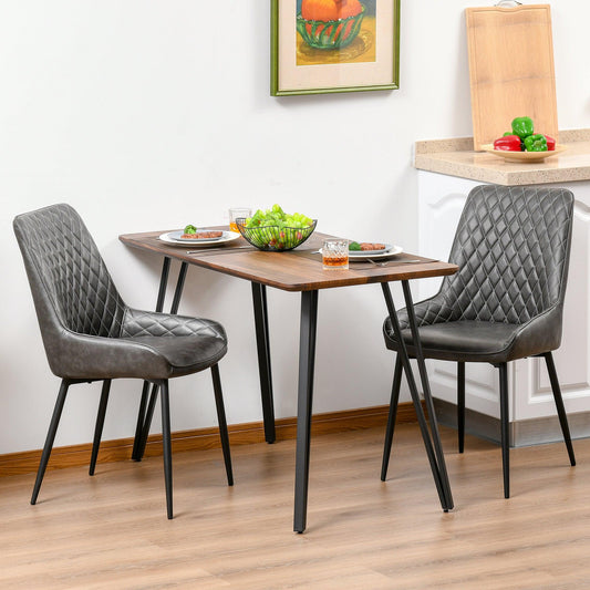 HOMCOM Set of 2 Grey Retro Dining Chairs, PU Leather Upholstered, Metal Legs - ALL4U RETAILER LTD