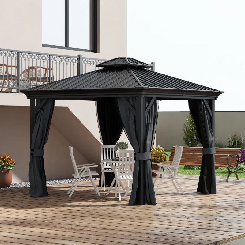 Outsunny 3.65 x 3m Aluminium Hardtop Gazebo with Accessories - Dark Grey | Sturdy Outdoor Canopy for All-Weather Enjoyment - ALL4U RETAILER LTD