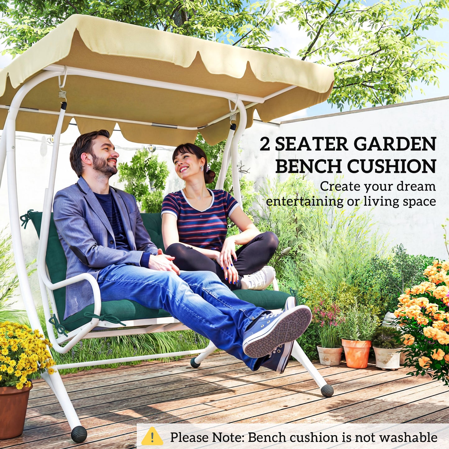 Outsunny Two Seater Bench Pad Cushion With Back and Ties for Indoor Outdoor Use 98 x 100 cm Green