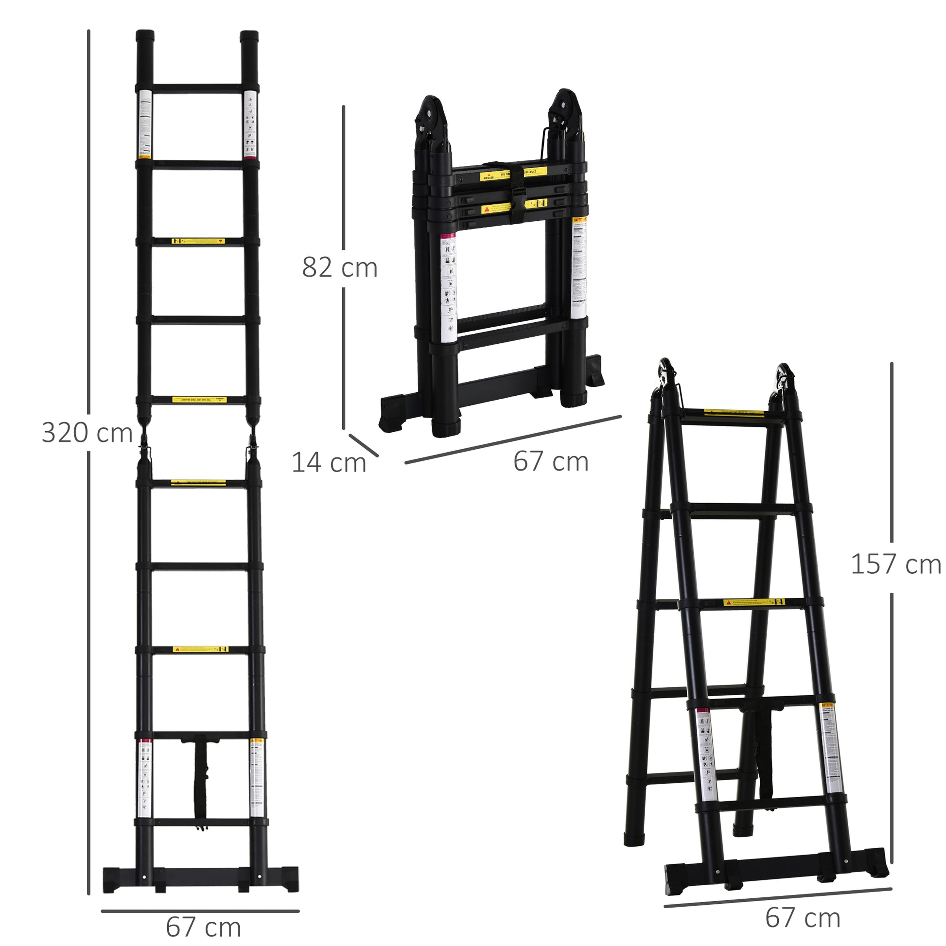 DURHAND 10-Step Extendable Aluminium Telescopic Ladder with Non-Slip Steps, 3.2m Multi-Purpose Folding Ladder, 150kg Capacity, EN131 Certified, Black - ALL4U RETAILER LTD