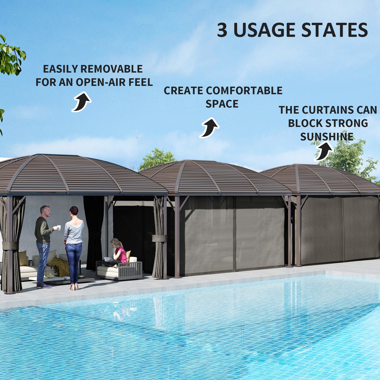 Outsunny 3m By 4m Hardtop Gazebo With Metal Roof And Aluminium Frame Pavilion With Netting Curtains In Dark Grey