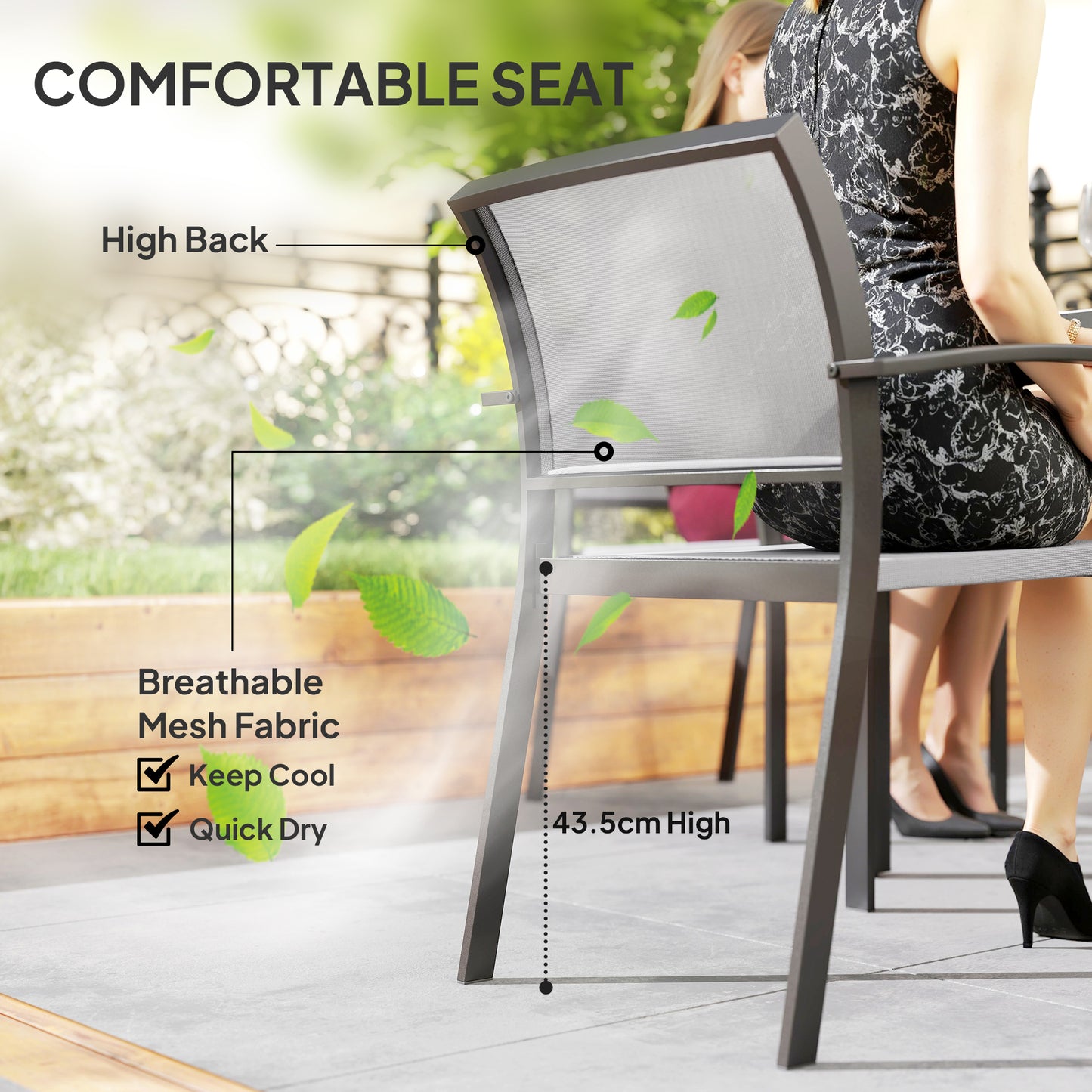 Outsunny Five Piece Outdoor Garden Dining Set With Texteline Chairs Four Stackable In Grey