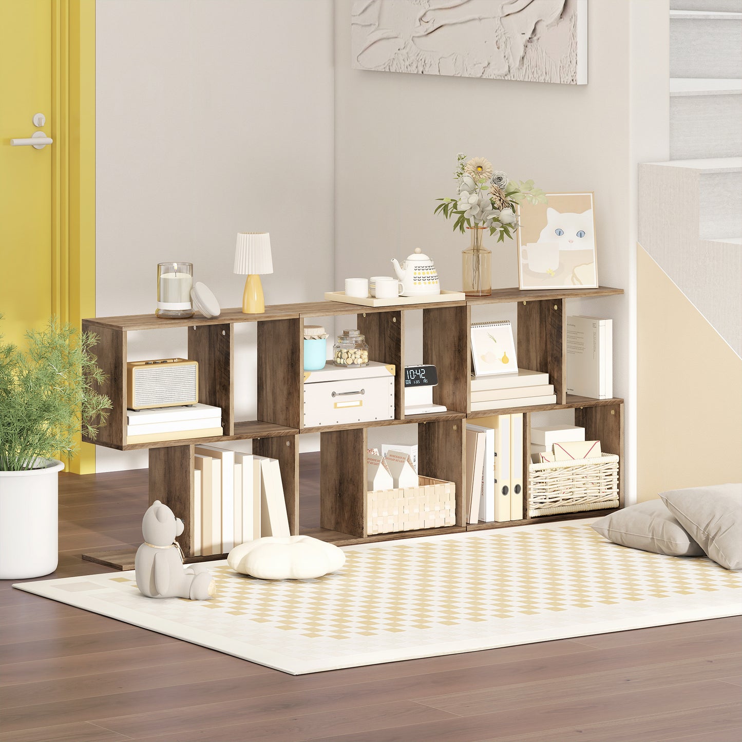 HOMCOM Narrow End Table With Storage Shelves S Shaped 3 Tier Oak Finish 50W X 19.5D X 58H Cm