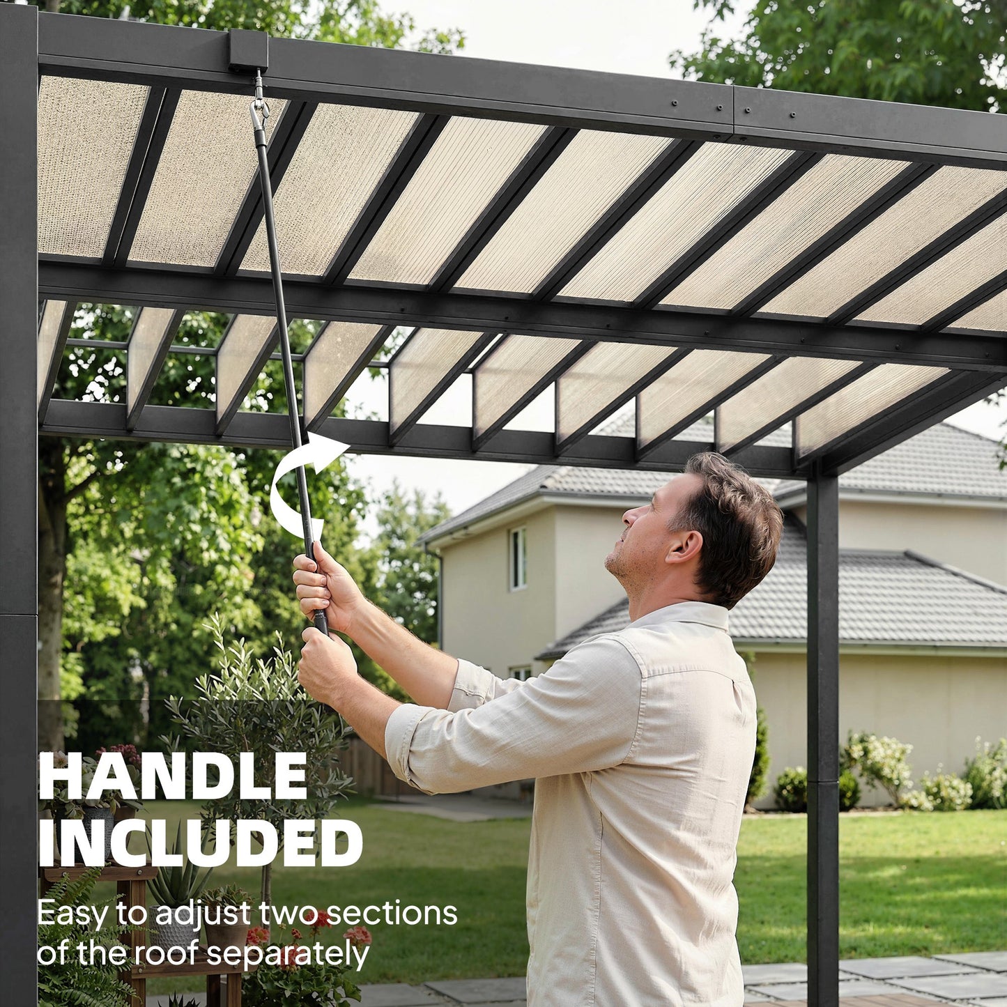 Outsunny 3x3 m Louvered Pergola With PC Roof Aluminium Patio Gazebo Canopy Drainage Gutters Coffee