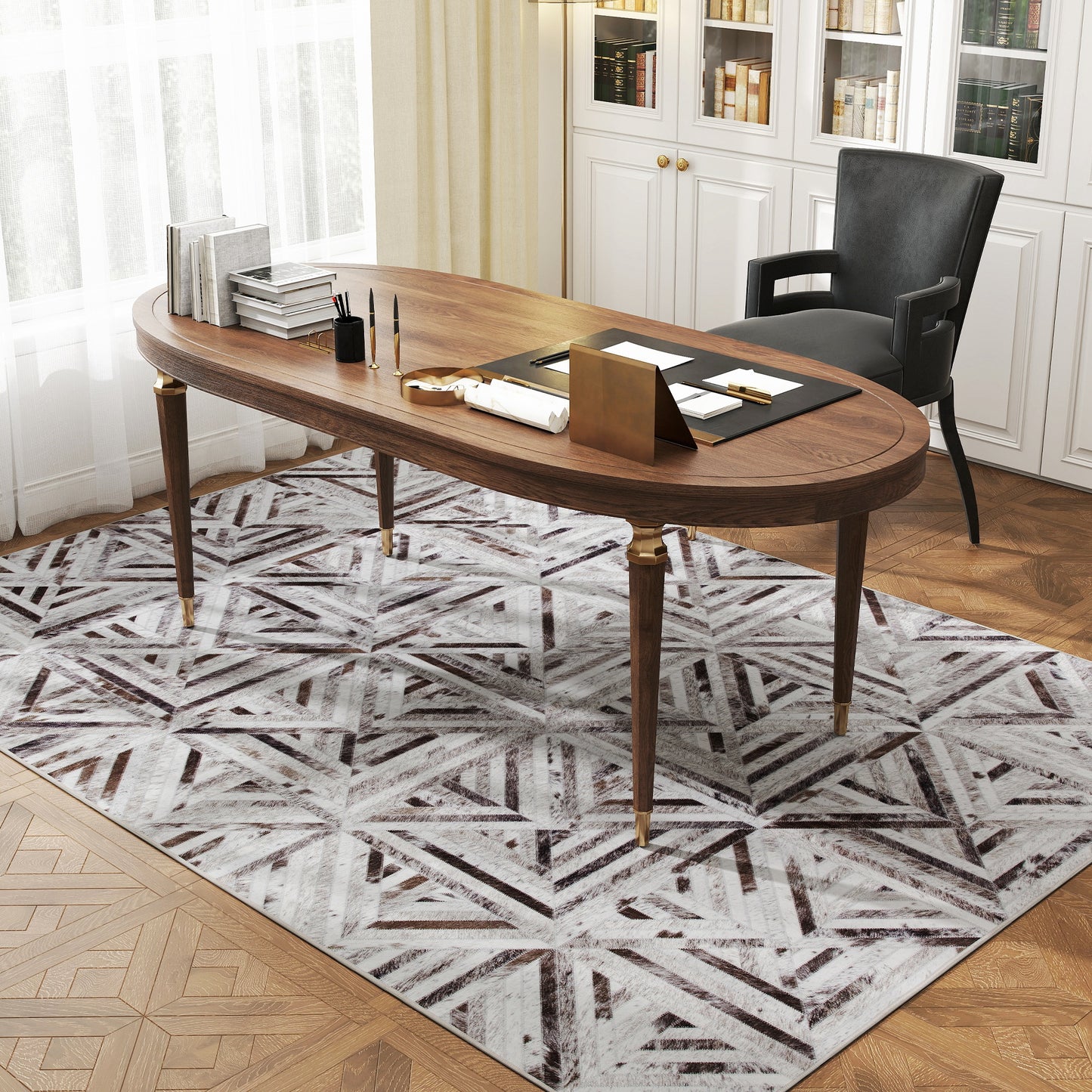 HOMCOM Modern Area Rug Triangle Pattern Non Slip Washable Chenille Carpet 230 X 160 CM Brown