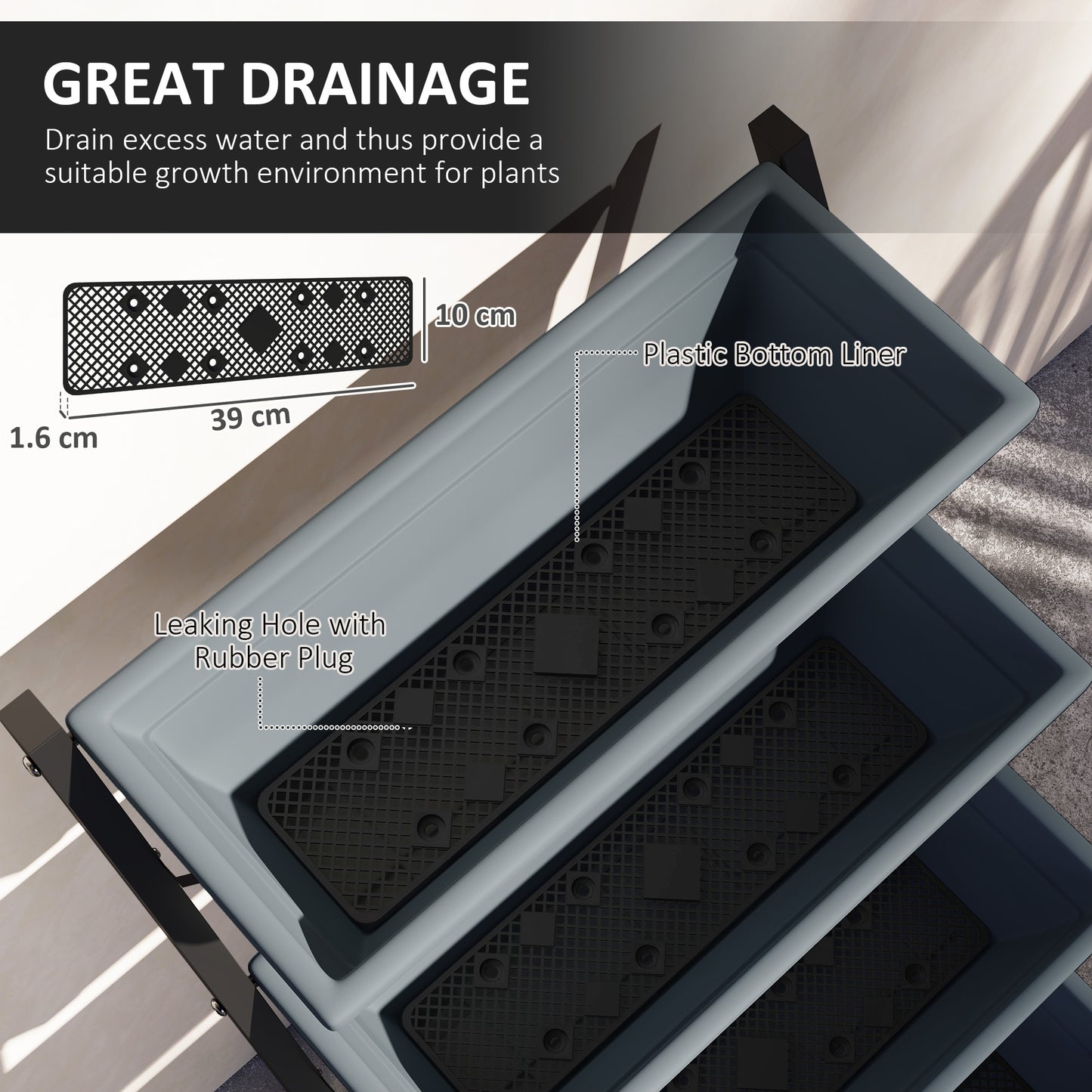 Outsunny 5 Tier Raised Garden Bed Vertical Ladder Plant Stand With 5 Removable Boxes Drainage Holes And Plugs Grey