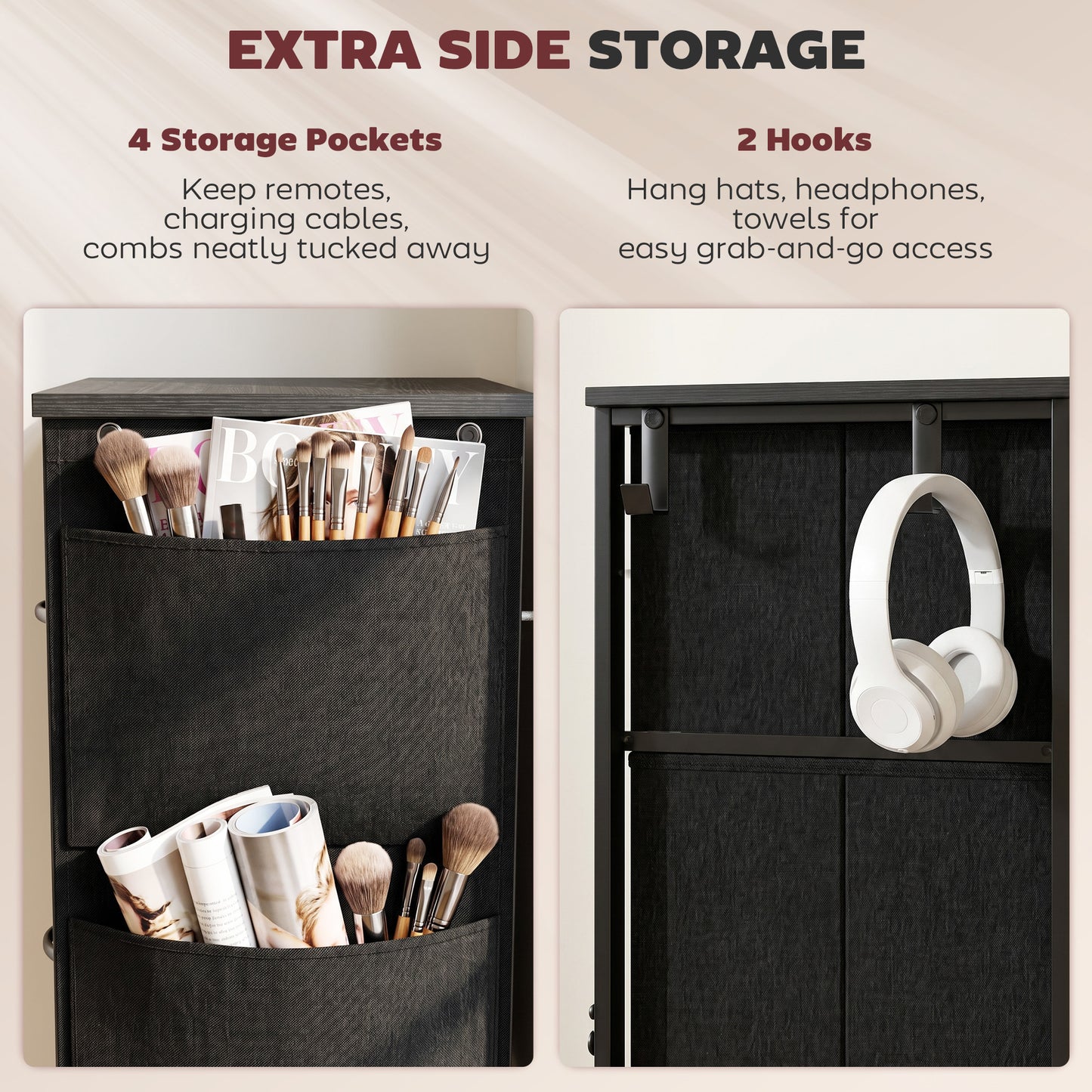 Homcom 4 Drawer Fabric Dresser With Steel Frame And Hooks