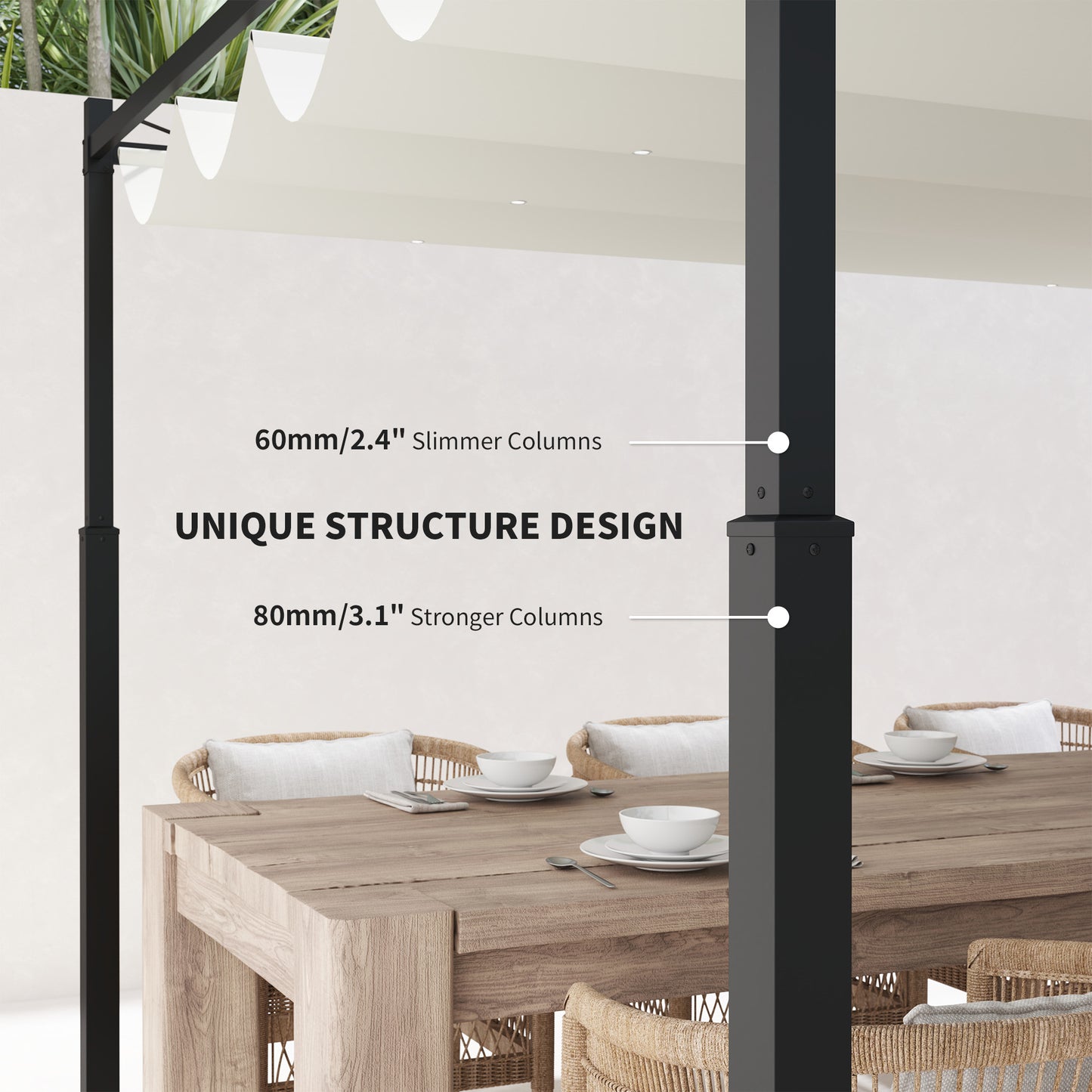 Outsunny 3x3m Metal Pergola With Retractable Roof UPF30 Magnetic Fixture Outdoor Gazebo Kit Cream White